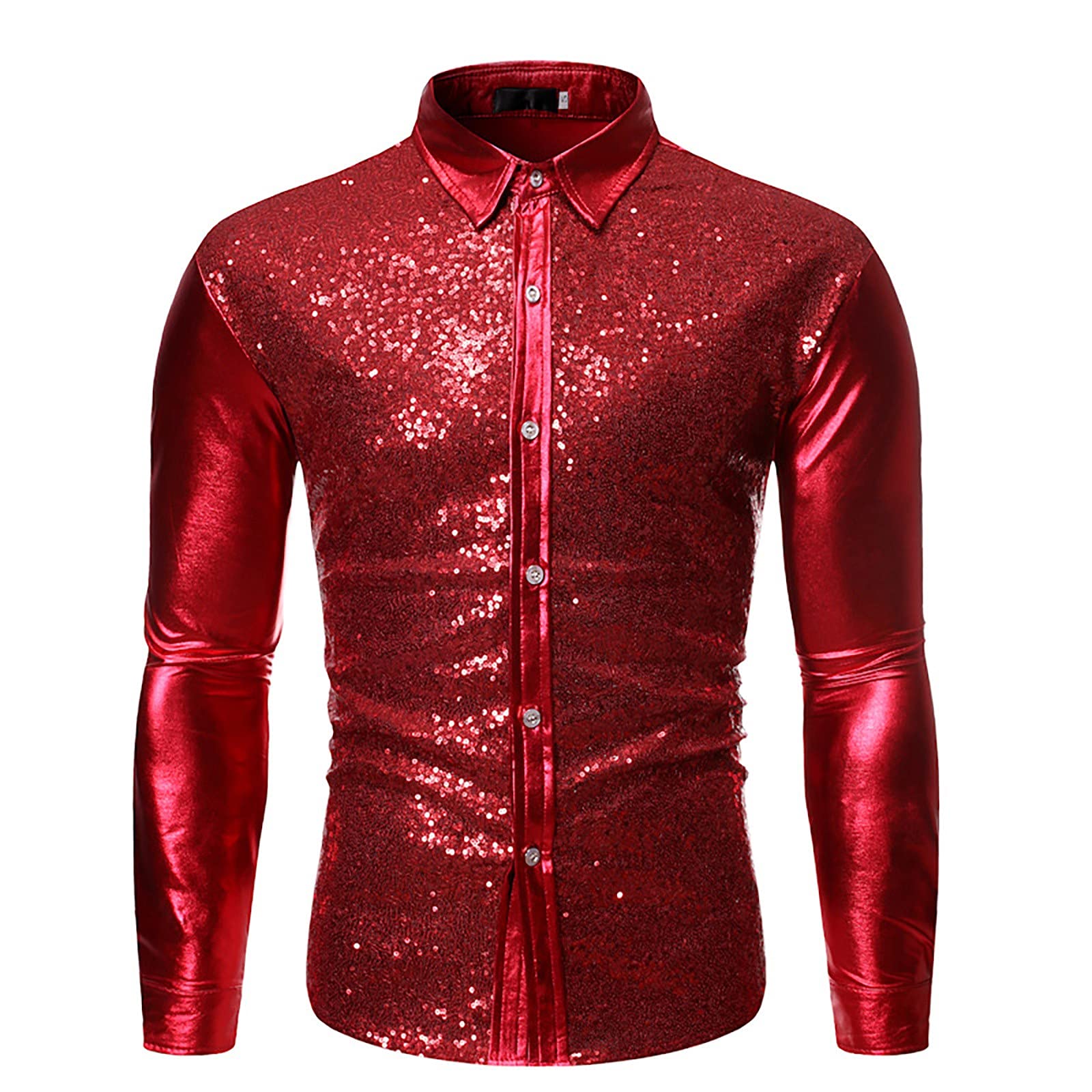 Chemise Paillette Homme Col Revers Manches Longues - Décontractée Chic Pour Fête Disco Danse