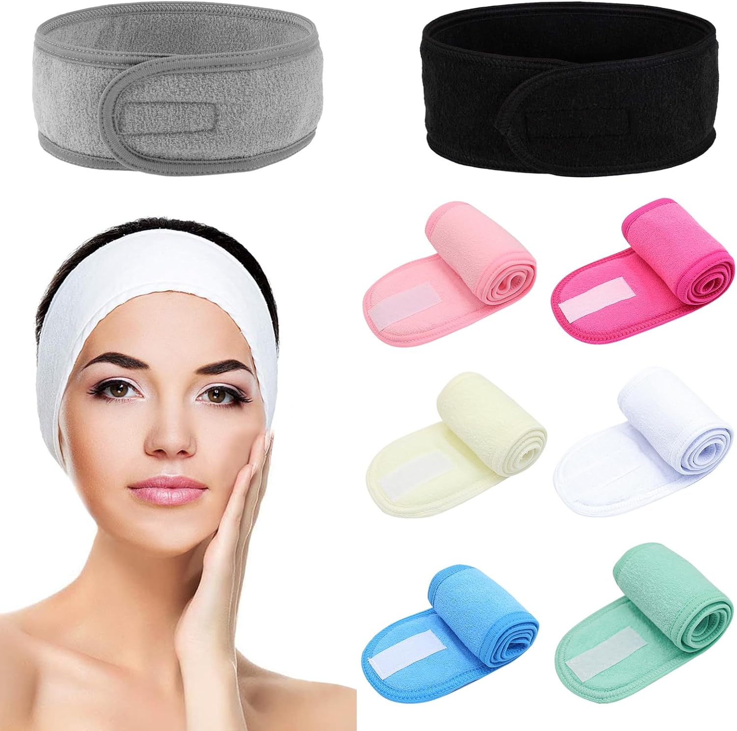 8 Pack Spa Headband, Ultra Soft Adjustable Velcro Makeup Headband