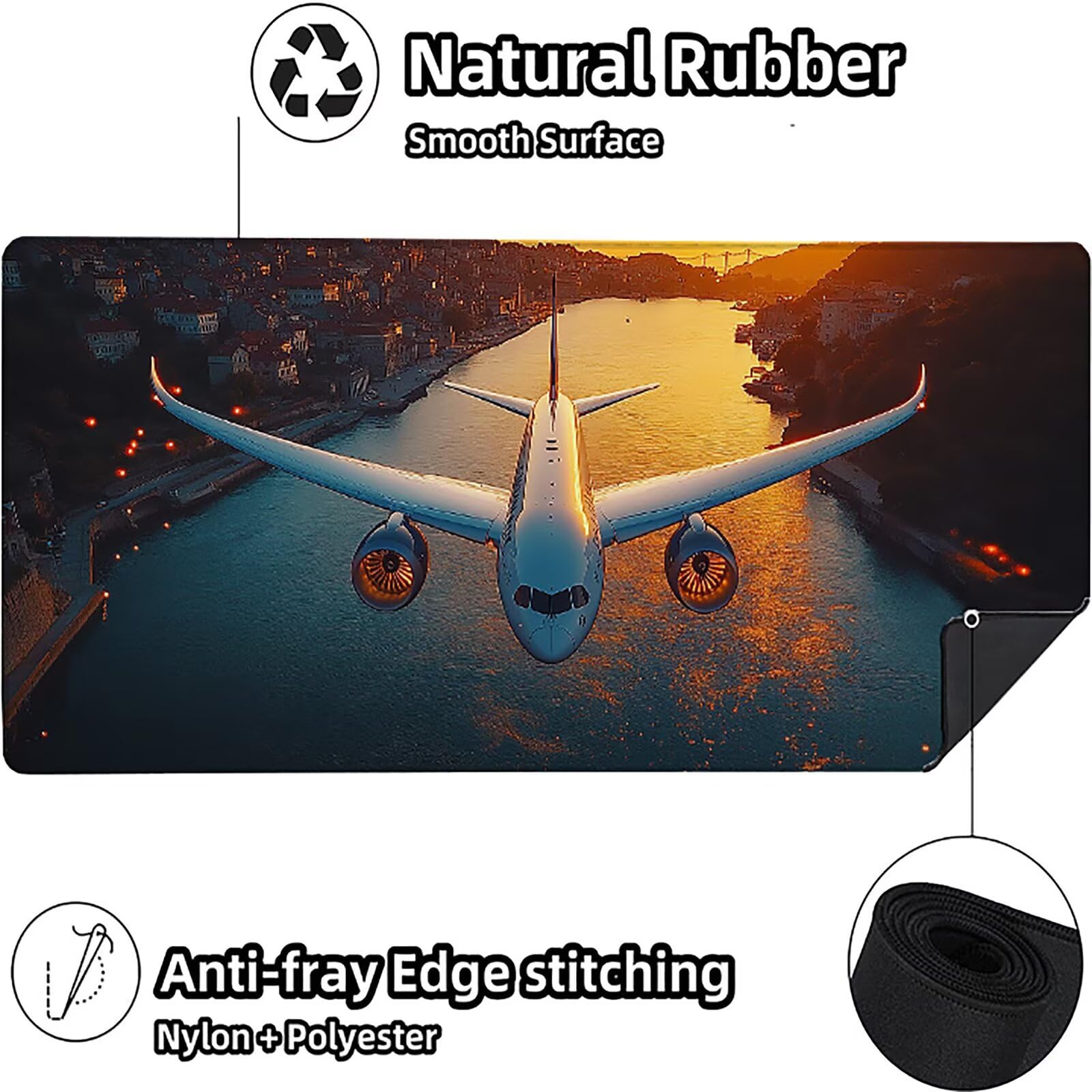 Aereo Tappetino Mouse XXL, Tappetino Scrivania Grande 1200x600x3mm Costiero, Sottomano Scrivania con Bordi Cuciti, Mouse Pad con Base in Gomma Antiscivolo, Gaming Accessori, per Ufficio, Laptop D-8905