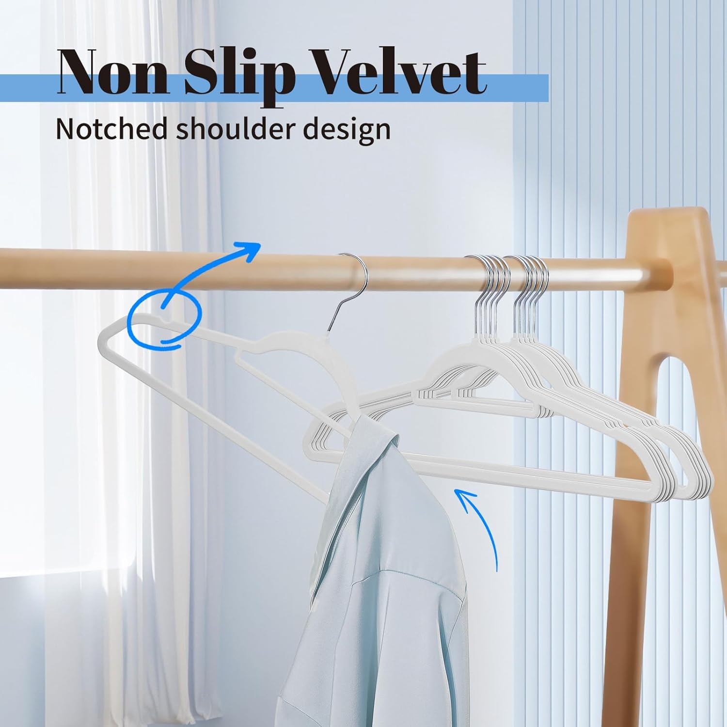 White Veet Hanrs, Space Saving Clothes Hanrs with Tie Bar,