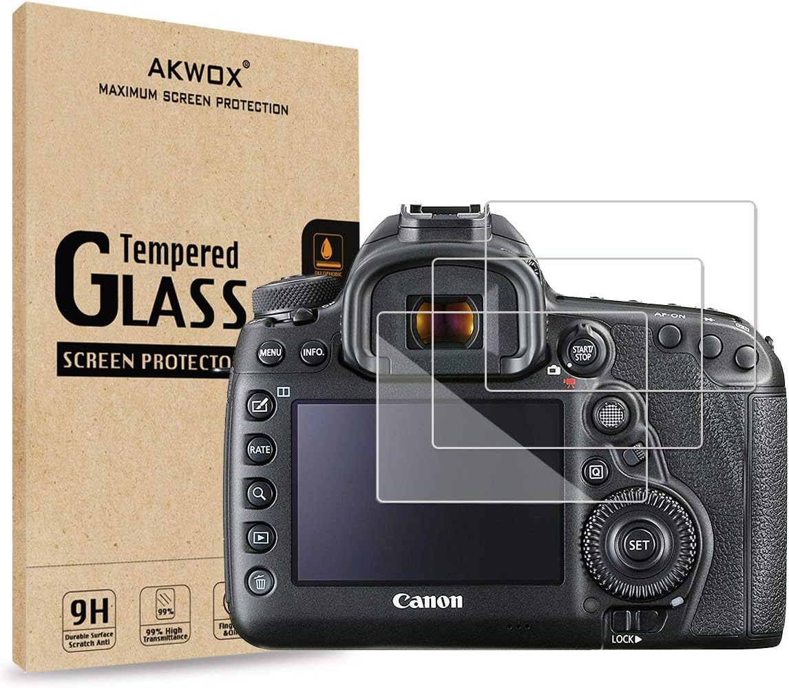 [3-Pack] Tempered Glass Screen Protector for Canon EOS 5D Mark IV 5D4 5DIV 5DS 5DS R DSLR Camera, AKWOX [0.3mm 2.5D High Definition 9H] Optical LCD Premium Glass Protective Cover
