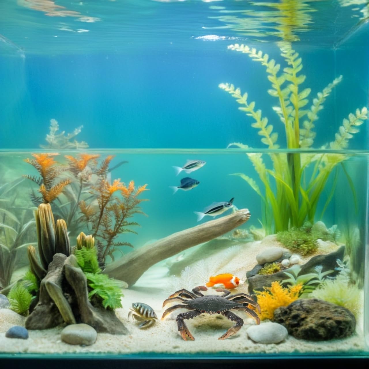TEHAUX Simulation Crab Model Aquarium Decor Realistic Marine Animal Ornament 6.49 Inch Plastic Fish Tank Decoration