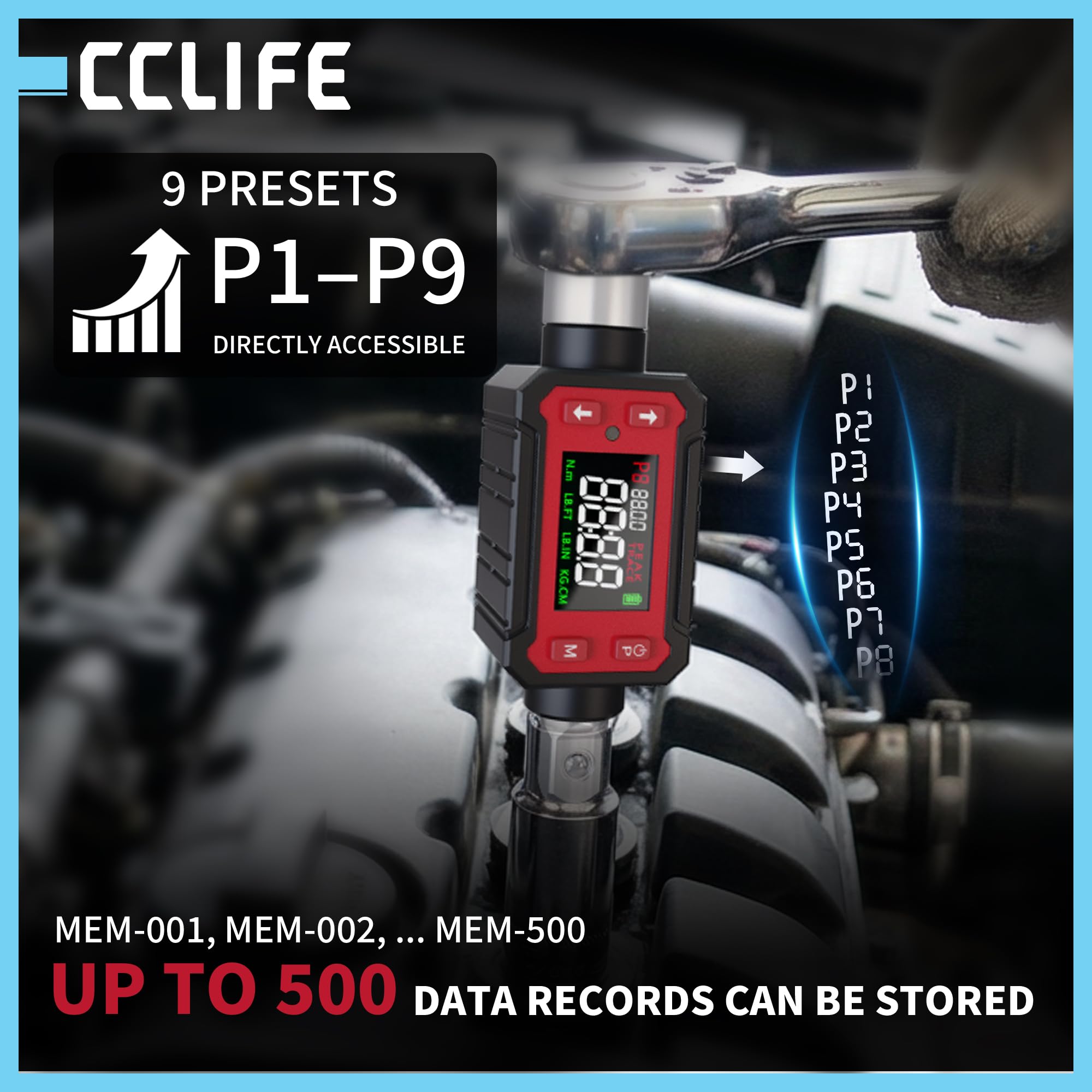 CCLIFE Digitaler Drehmomentadapter 1/2 Zoll 10N.m-200N.m LED Display