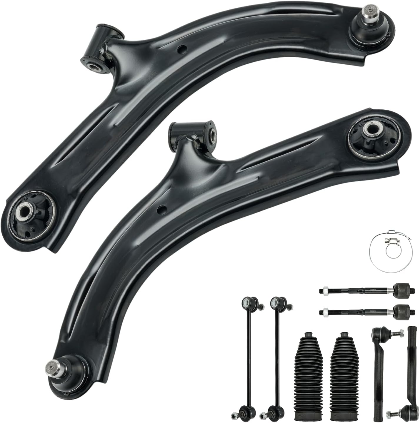 Torchbeam Front Lower Control Arm w/Ball Joint & Inner Outer Tie Rods & Sway Bar Links & 2 Boots Suspension Kit Replace for 2007-2012 Nis-san Versa, 2009-2014 Cube K620567 K620566 10pcs