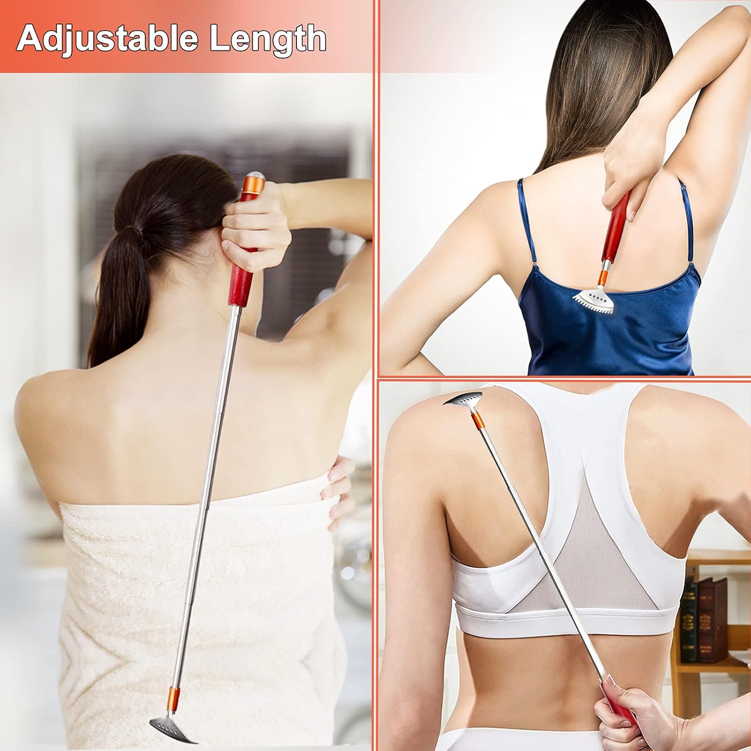 2-Pack Back Scratchers, Azymi Back Scratcher for Women Men Adults Extendable with Wood Handle& Roll Ball& Wide Claw, Metal BackScratchers Manual Back Massagers,2 Sizes 20/24Inch Long : Health & Household