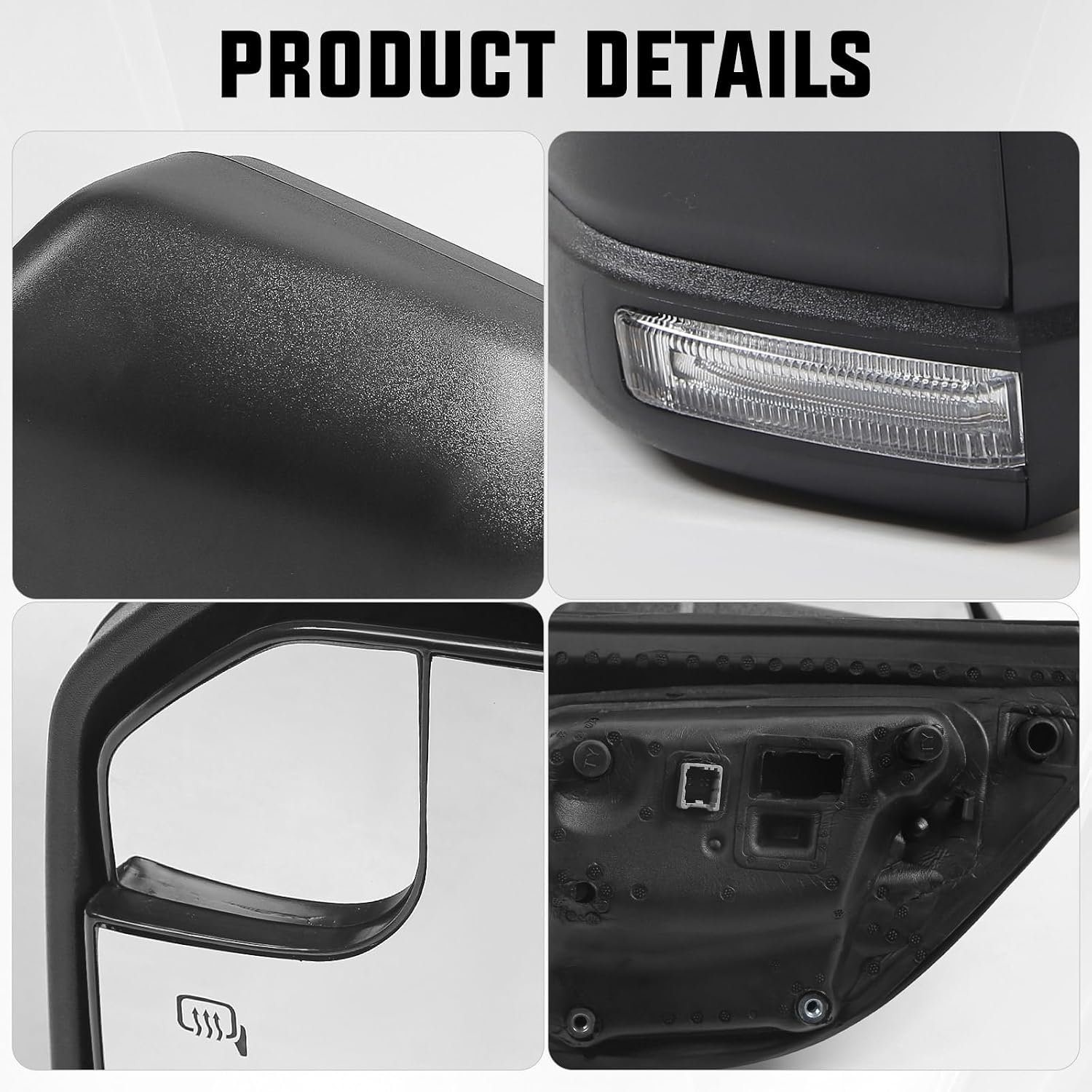 Left Driver Side Power Mirror for Ford F150 2015-2020 Door Mirror with Electric Adjustment, Heated Glass and Turn Signal Light, Black Textured Direct Replacement FL3Z17683CC (6 Pins)