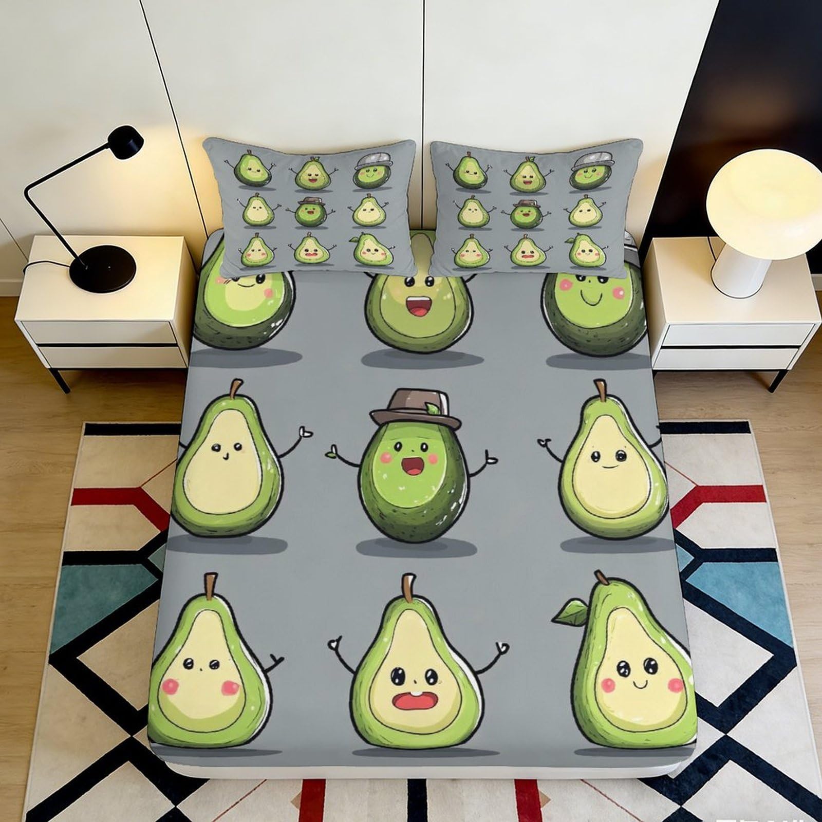 Pnayamiorkfel Style-10 3D Printed Cartoon Avocado Fitted Sheet Microfiber Cute Fruit Pattern Mattress Cover For Bedroom Dorm Decor 90X200x25cm