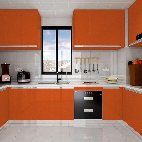 Miniatura 6 de WADILE Papel tapiz adhesivo brillante, resistente al agua, de color sólido, autoadhesivo, brillante, extraíble, para gabinetes (naranja, 15.7 x 78.7
