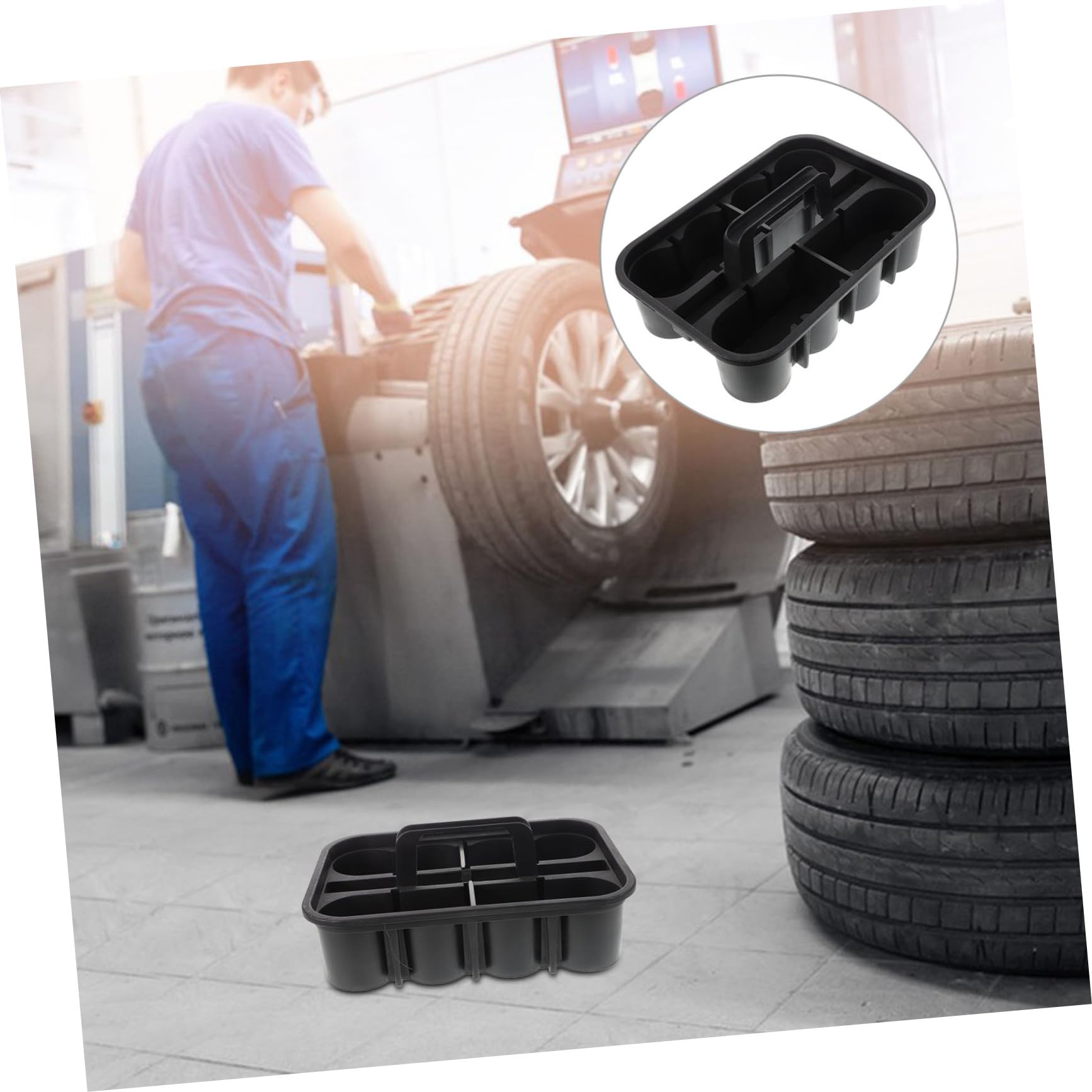 Ciieeo Cestino Porta Accessori Per La Pulizia Auto in Plastica Robusta Con Scomparti Quadrati e Maniglia Integrata, Organizer Portatile Versatile Per Officina, Lavaggio Veicoli e Uso Domestico