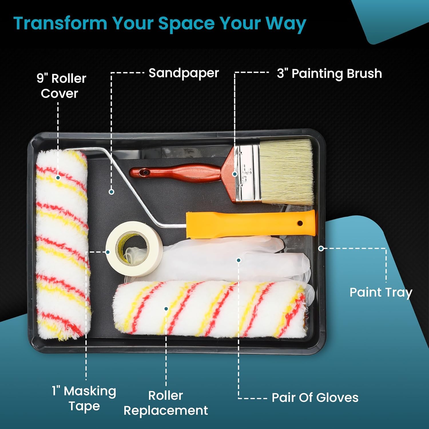 ALF DIY Paint Kit - Complete Self-Painting Set with Essential Tools - Painting Tray | Paint Roller | Paint Brush | Waterproof Sandpaper | Masking Tape | Hand Gloves for Painting at Home. 1
