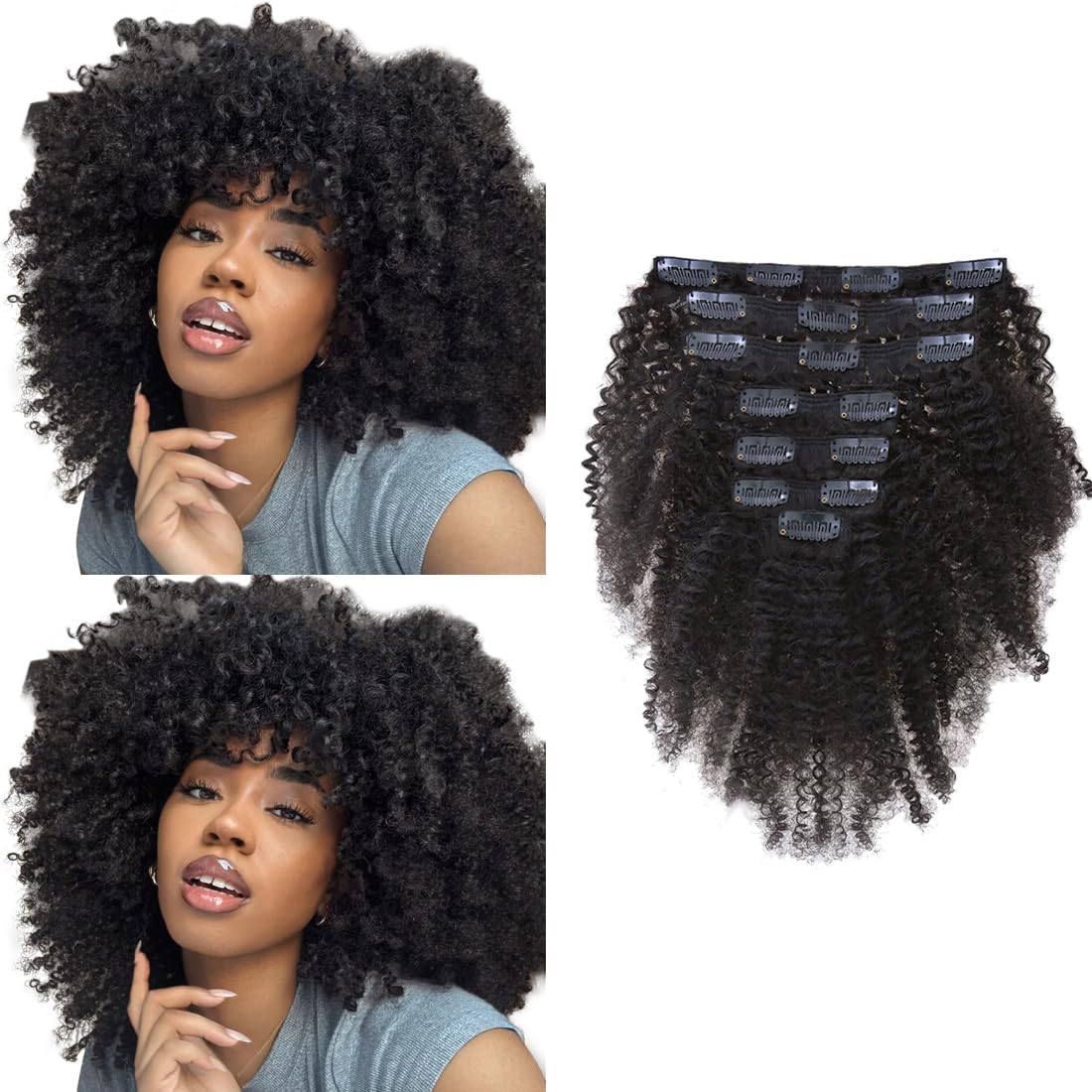 Amazon.com : Afro Kinky Curly Clip in Human Remy Hair  display picture 2