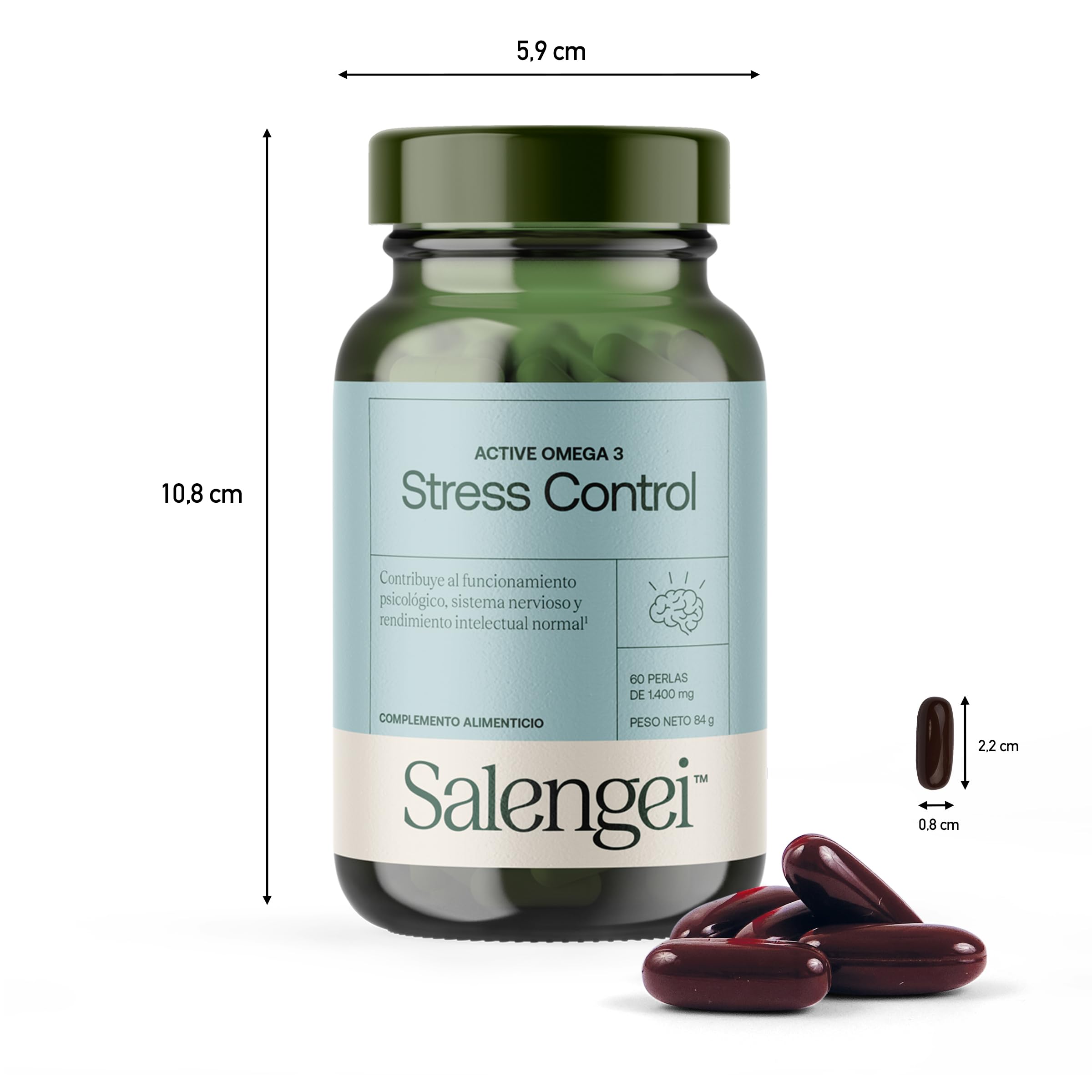 ACTIVE STRESS CONTROL – Apoyo natural frente al estrés y la fatiga emocional | Con Ashwagandha, Rhodiola, Omega-3, magnesio y vitaminas B | 60 perlas