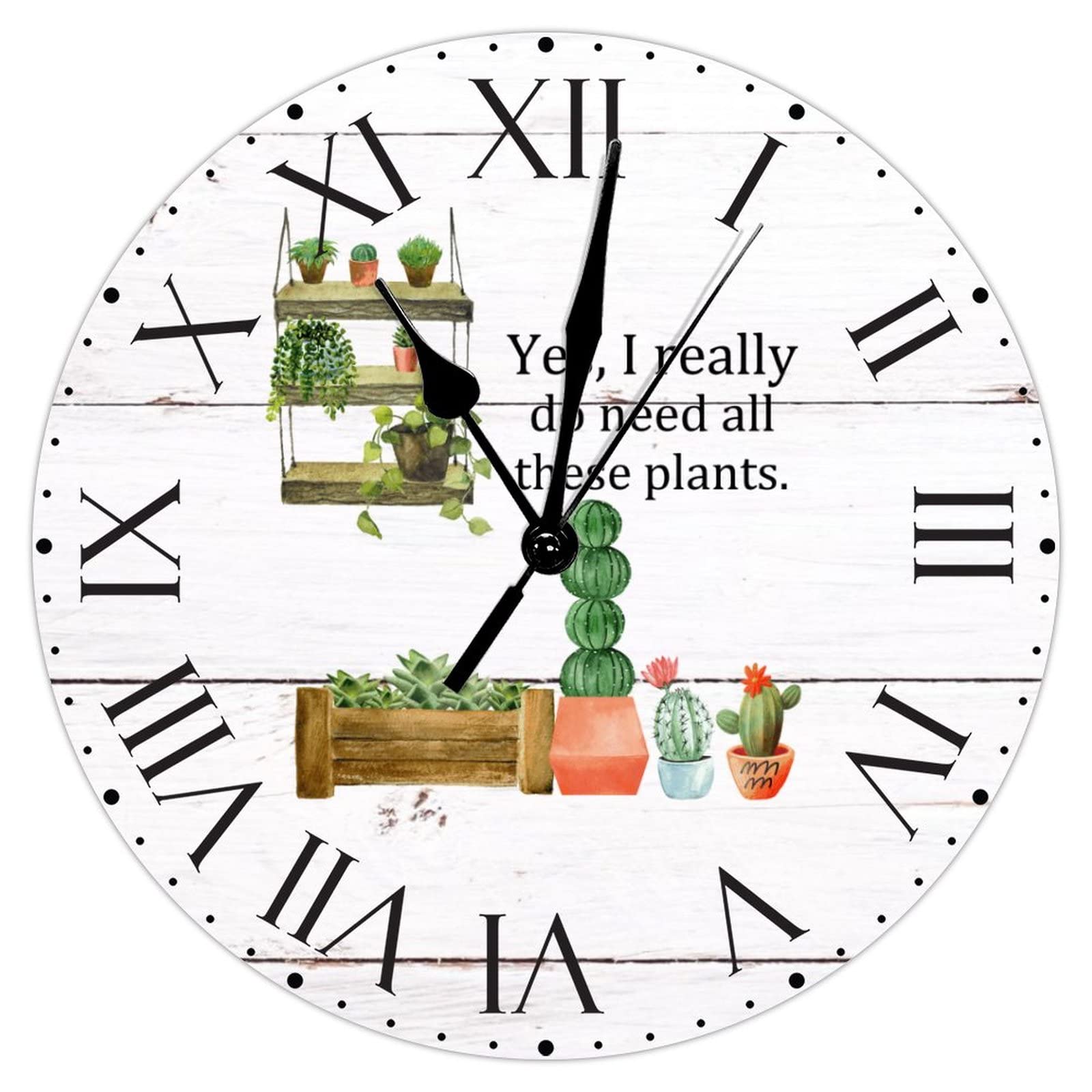Horloge murale en PVC avec inscription plantes sans cadre 30,5 cm