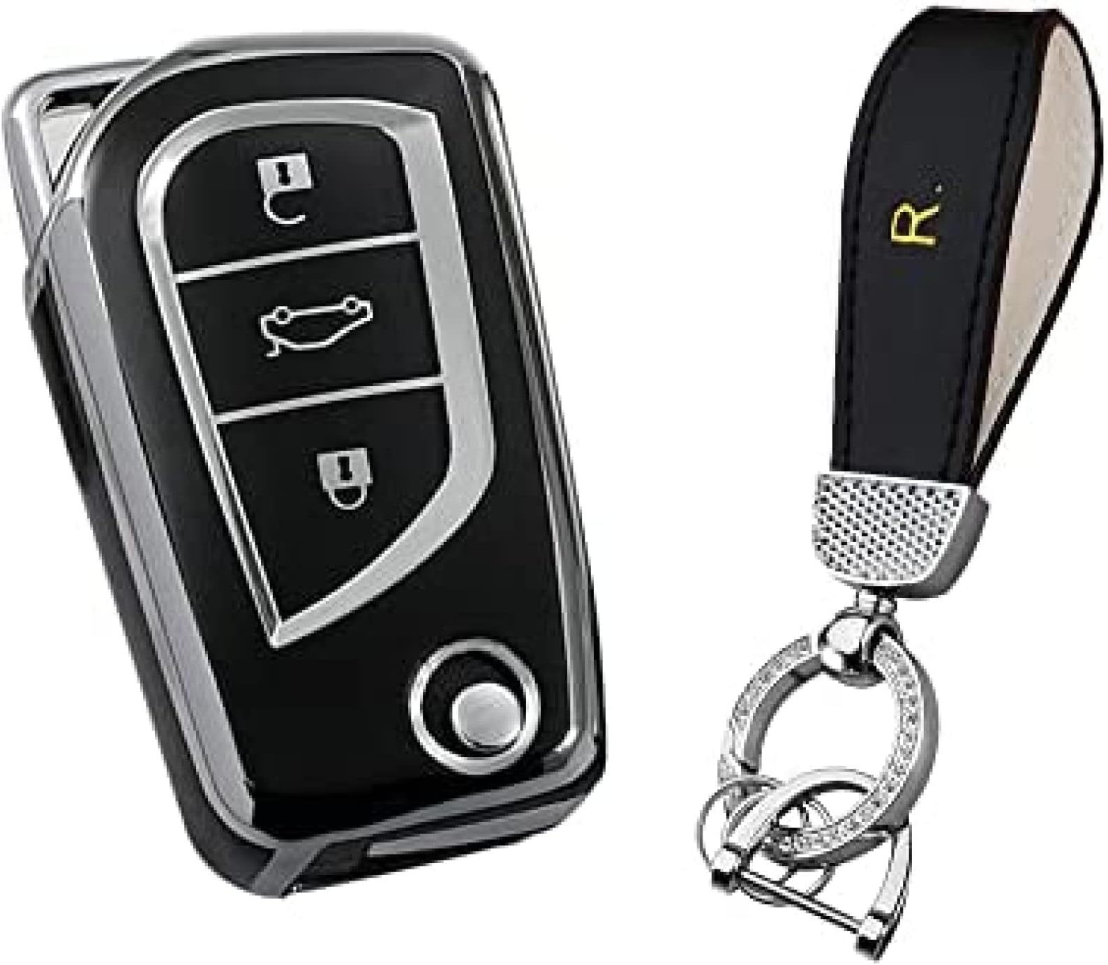 SAIQIAN Flip Car Key Cover Fit For To-yota Au-ris Co-rolla Av-ensis Ve-rso Y-aris Ay-go Sci-on TC IM Altis 4Runner Acc-essories TPU Key Fob Key Cover Case White