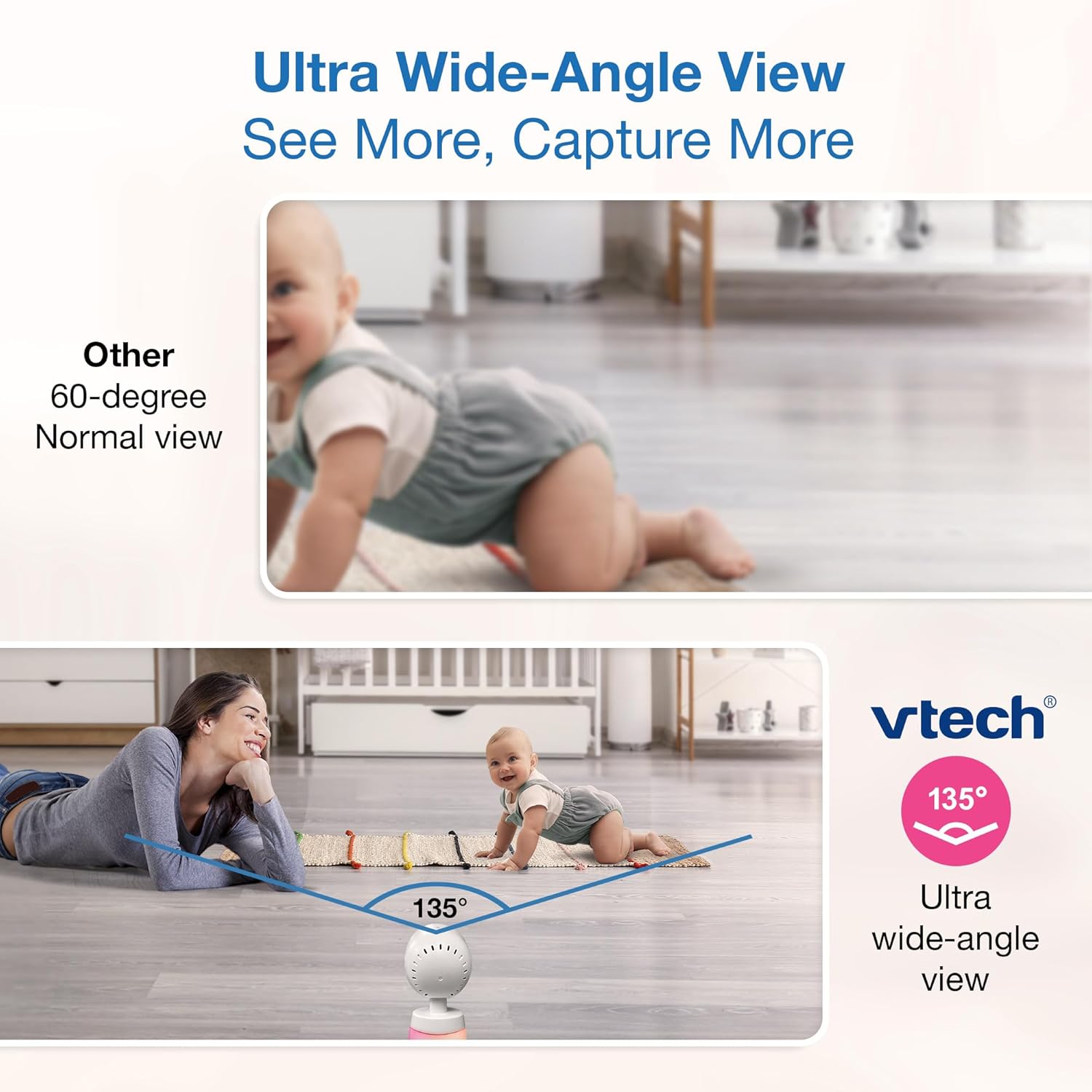 VTech Smart WiFi Baby Monitor with 2 Cameras - 1080p FHD Dual Room Split Screen, 7" IPS Display, Pan Tilt Zoom, Free App No Subscription, Motion Sound Temperature Alerts – Smart HQ Max Twin