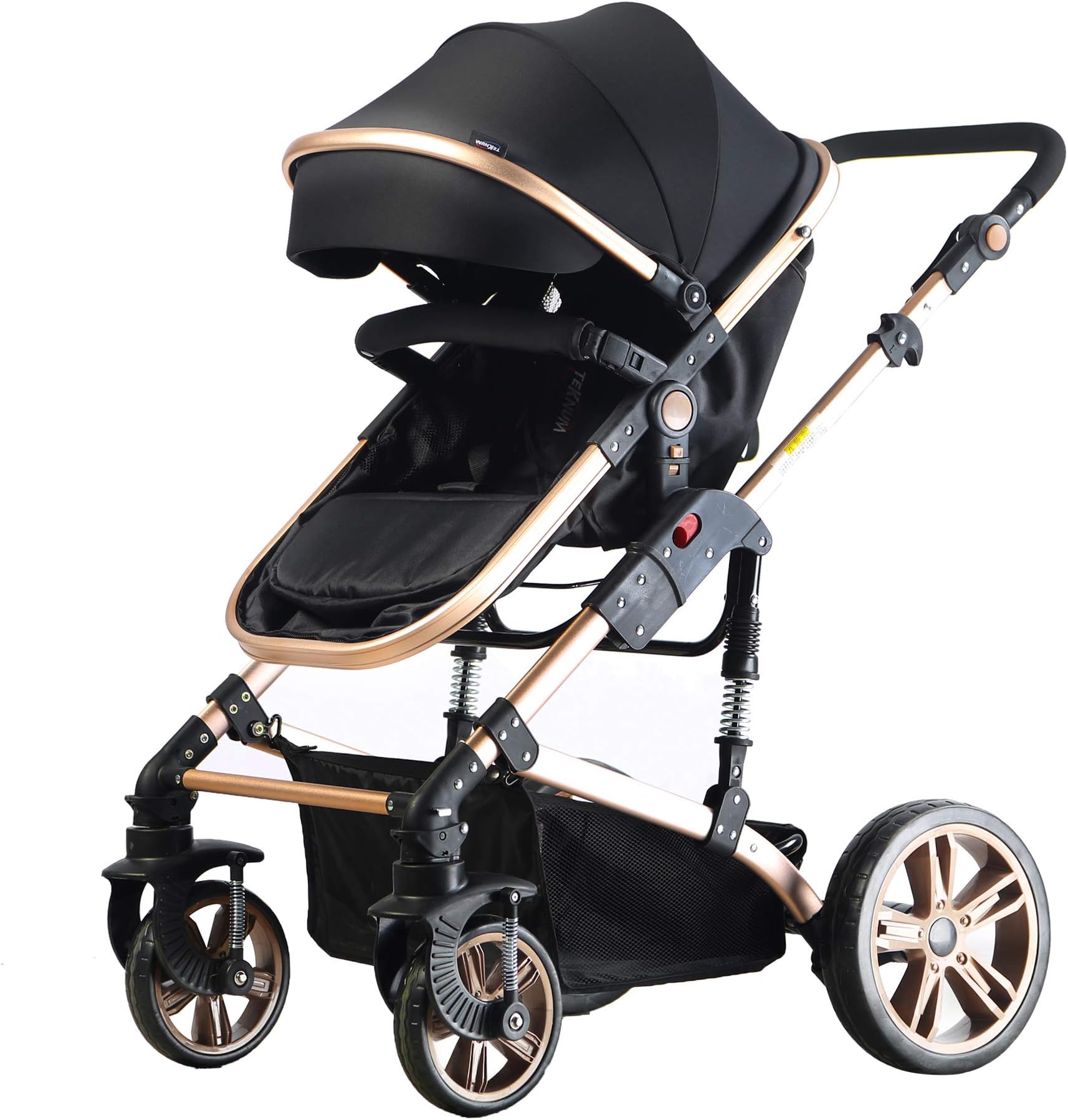 Teknum 3In1 Pram Stroller|Sleeping Bassinet|Extra Wide Seat|Wide Canopy|360° Rotating Wheels|Fully Recylinable|Car Seat Compatible|Coffee Holder|Spill Proof Mat|Newborn Baby|0-3 Years|Black