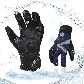Vgo... 1-Pair -4F or above 3M Thinsulate C100 Lined High Dexterity Touchscreen Synthetic Leather Winter Warm Work Gloves, Waterproof Insert Size XL, Dark Blue, SL8777FW