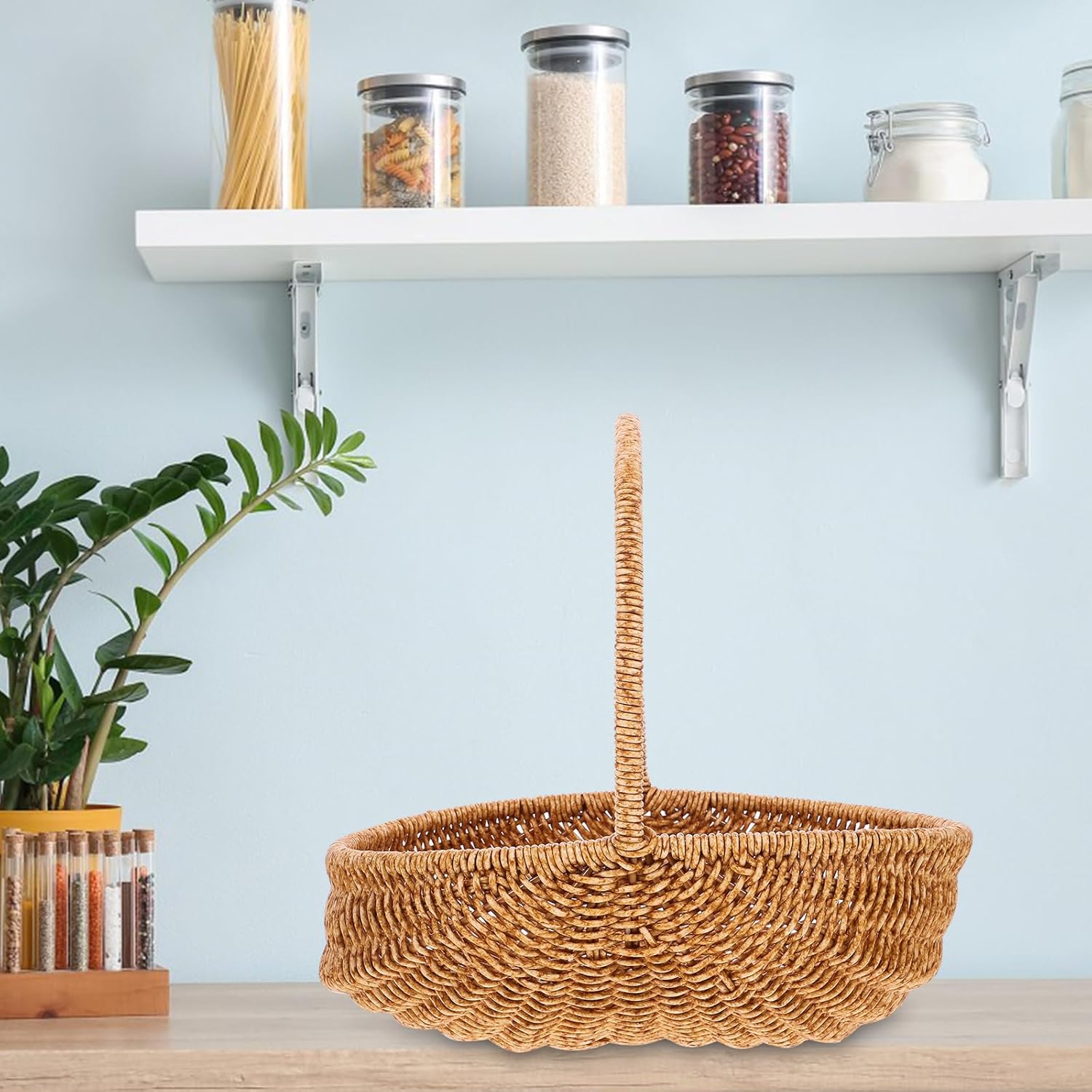 BESPORTBLE Rattan Flower Basket Wicker Basket with Handle Small Wicker Baskets Willow Basket Wedding Flower Girl Basket for Picnics, Fruit, Vegetable, Organizing, 10.53 x 10.53inch