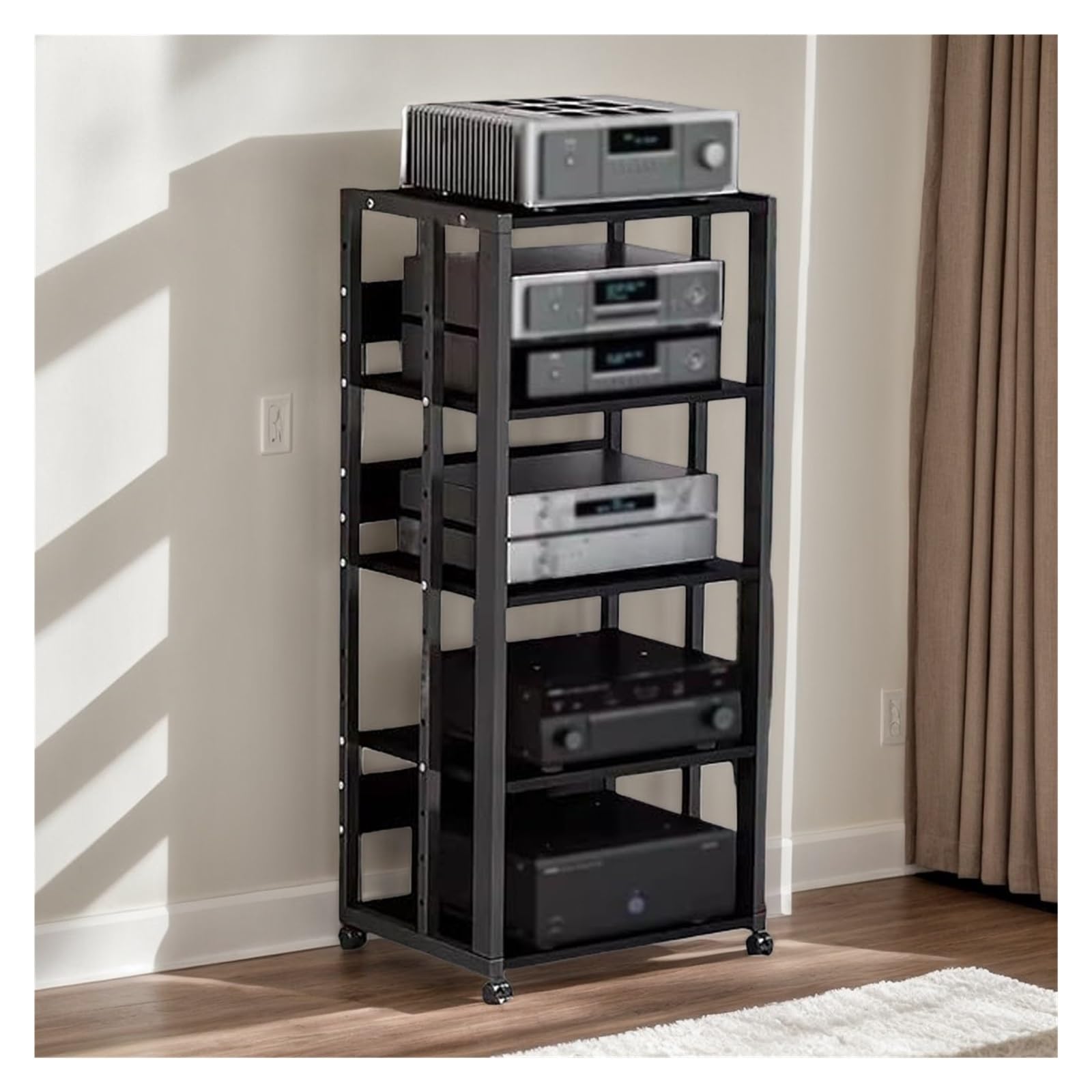 Supporto per dischi nero – Mensola vintage per console multimediale per soggiorno DVD/CD console di gioco mobili stereo armadio altoparlante e amplificatore stand angolare design