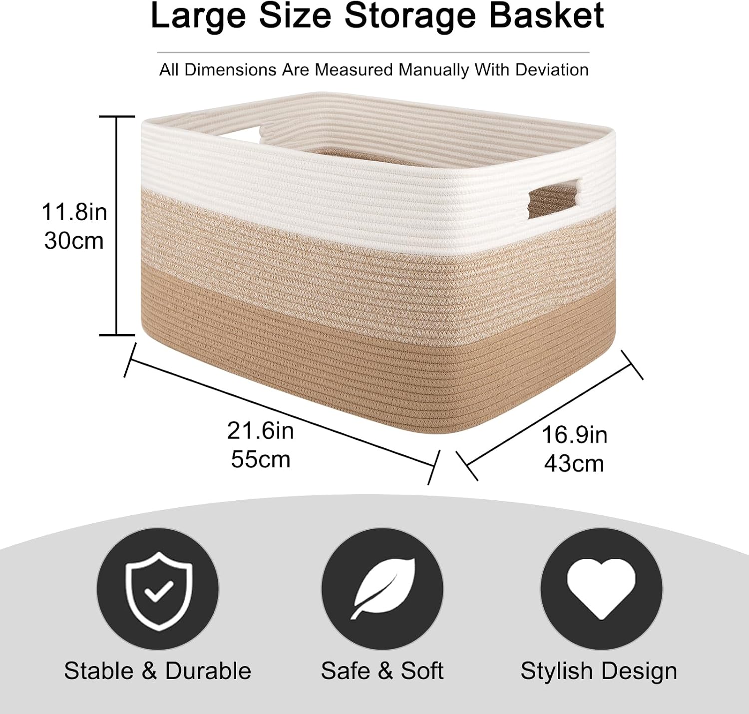 OIAHOMY Blanket Basket Laundry Basket Dog Toy Basket 75L Light Yellow image 3
