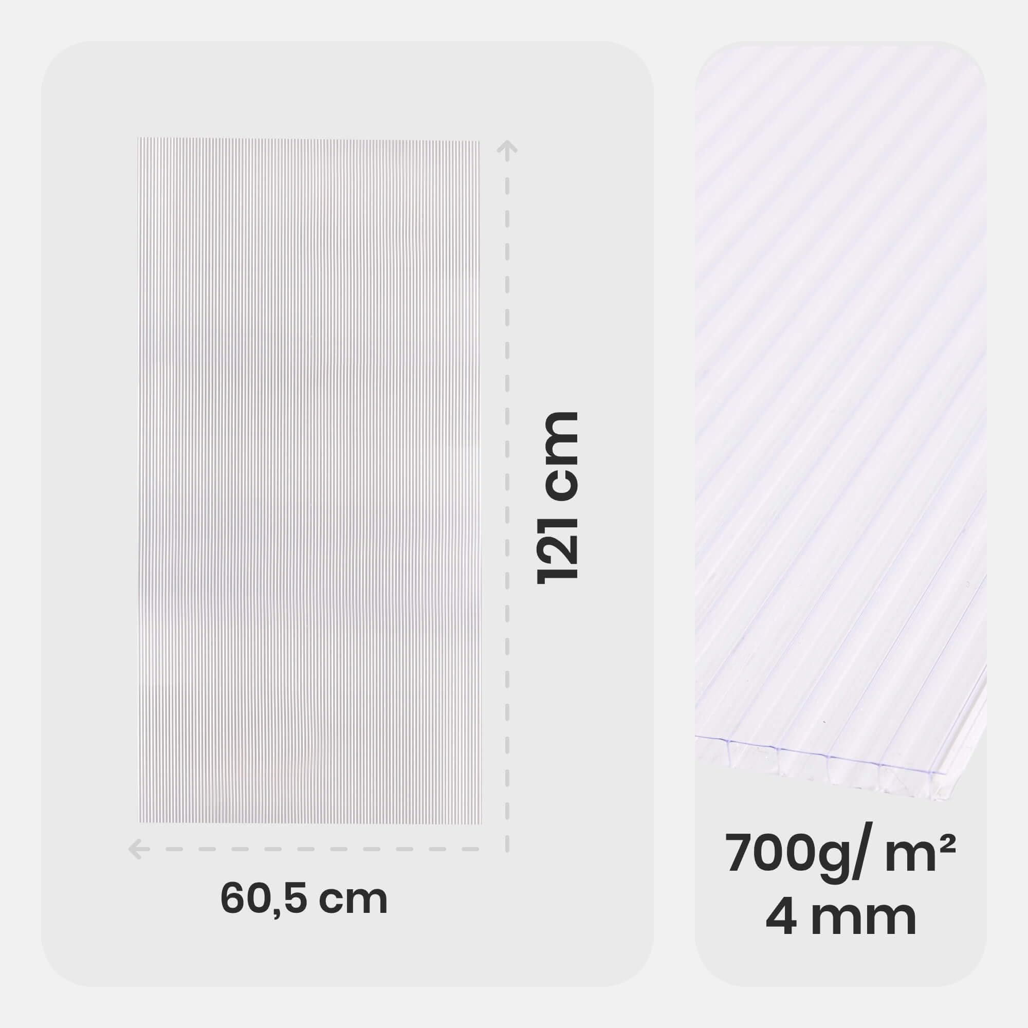 Arebos Zestaw 14 pokryć dachowych z poliwęglanu 121 x 60,5 cm | płyty poliwęglanowe o grubości 4 mm | odporne na promieniowanie UV | 700 g/m² | przezroczyste | do szklarni, wiaty, zimnych ram