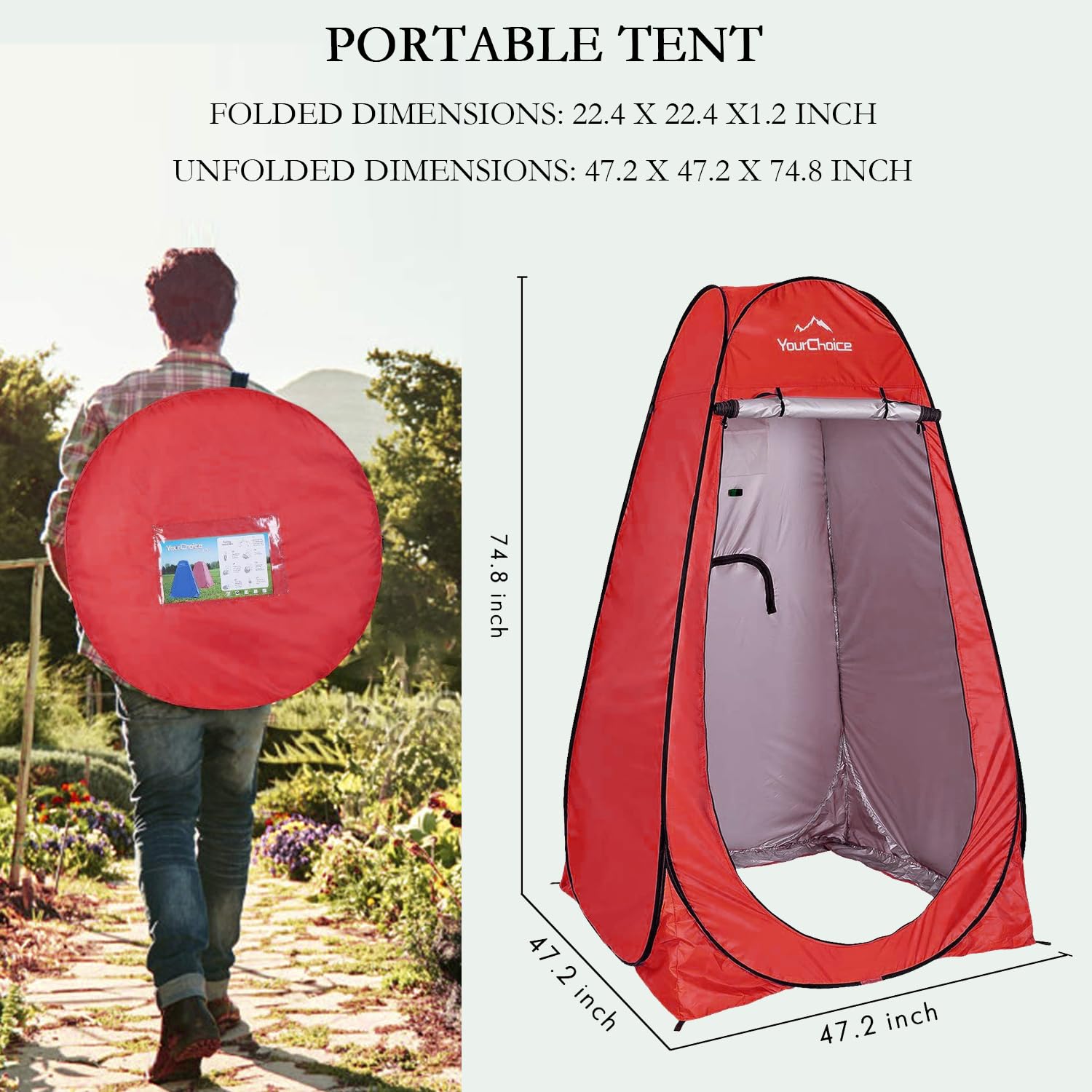 Your Choice Sichtschutzzelt – Pop-Up-Dusche, Wechsel-WC-Zelt, tragbar, Camping, Privatsphäre, Zimmer, 1,8 m hoch, mit Tragetasche für drinnen und draußen