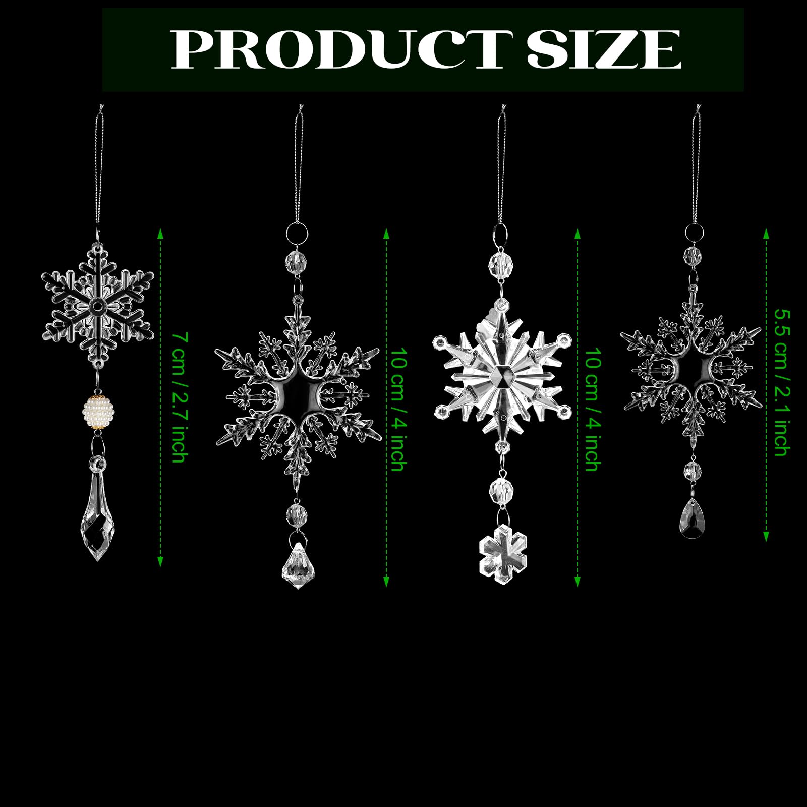 Menkxi Adornos de cristal de Navidad, adornos de Navidad acrílicos para decoración de árbol, copos de nieve transparentes, diferentes tamaños, carámbanos, ciervos para colgar en Navidad, invierno, al