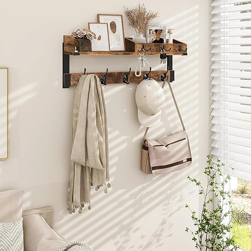 Miniatura 5 de Homode Perchero con estante, estante de pared con ganchos, 26 pulgadas de largo para colgar abrigos, soporte de pared con llave y correo, estante de