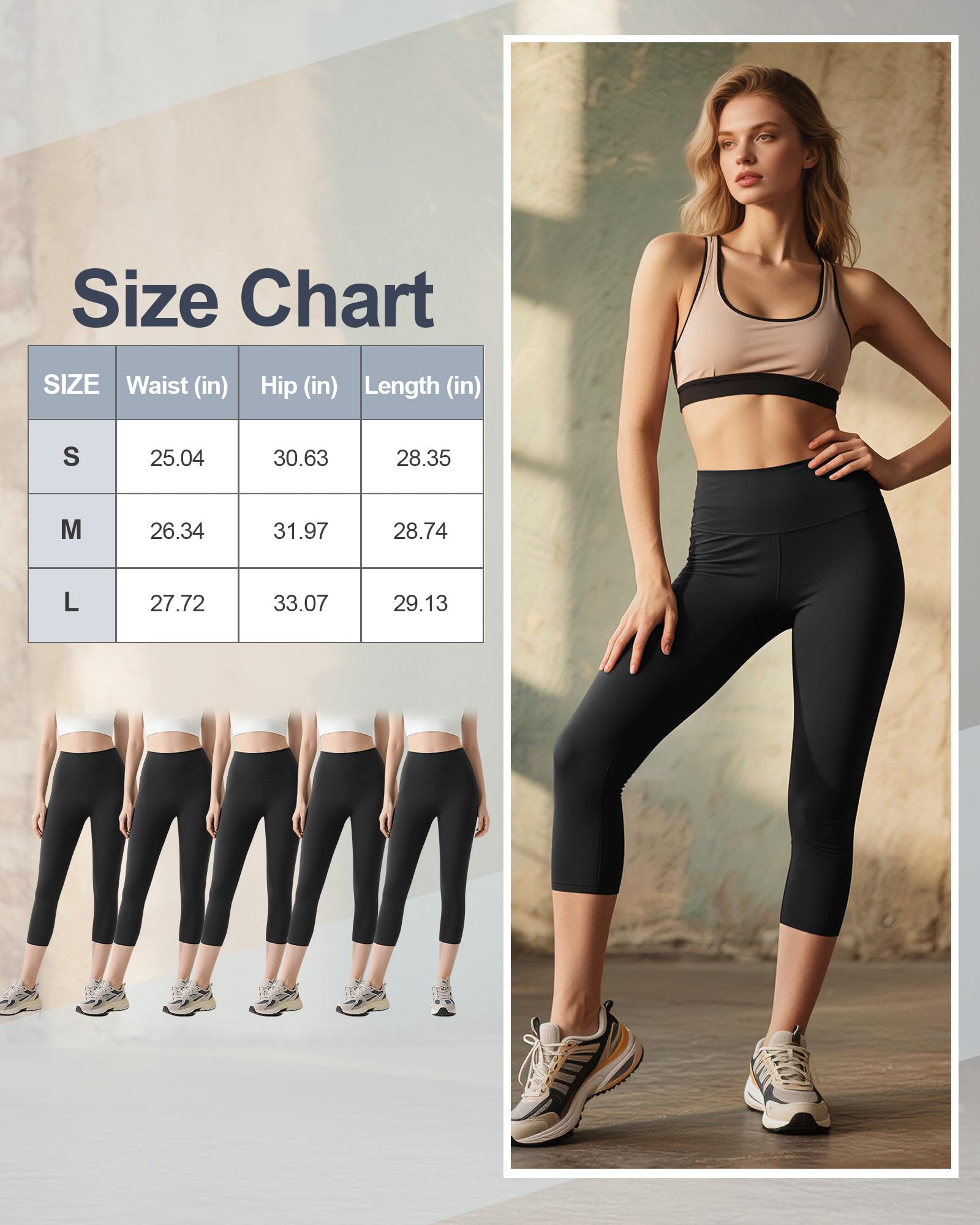 Coume Lot de 5 leggings capri taille haute pour femme - Legging d'entraînement plat - Pantalon de yoga extensible pour course à pied, cyclisme