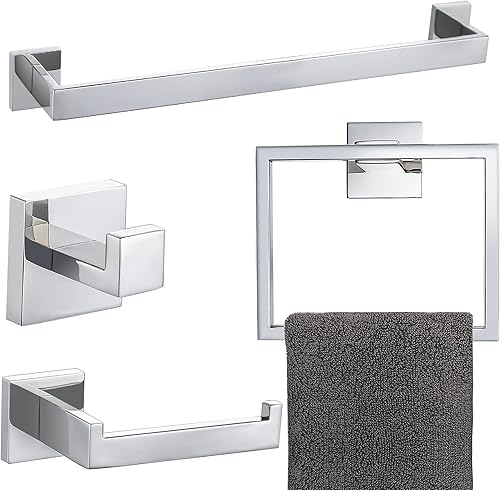 Juego de 4 piezas de accesorios de baño cromados para toallas de baño, juego de accesorios de baño de acero inoxidable montado en la pared, cromo