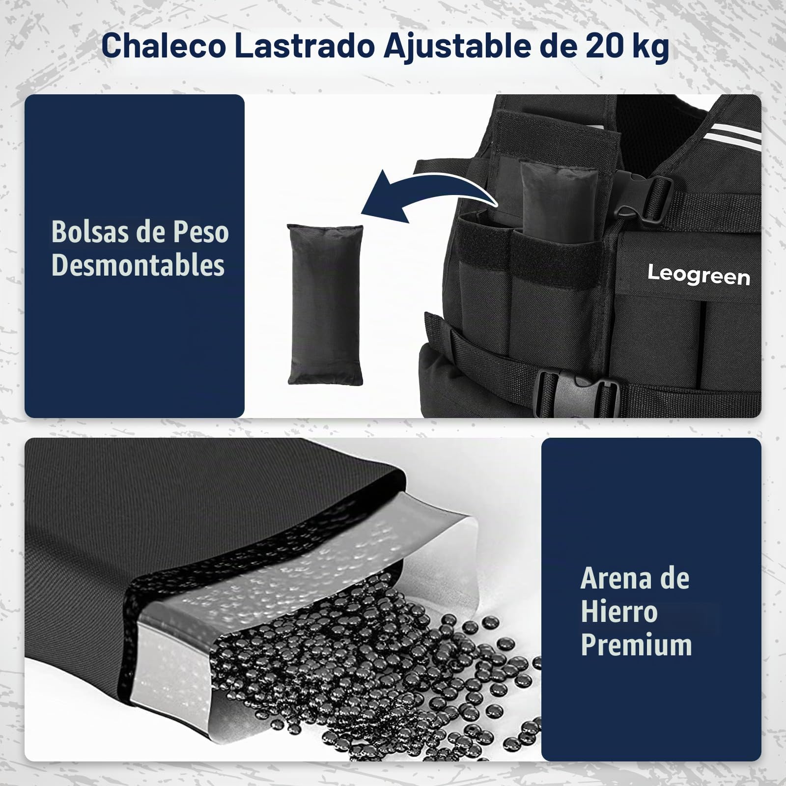 Leogreen Chaleco Lastrado 10kg/20kg, Chaleco de Entrenamiento Con Pesas Ajustable con 20 paquetes de peso Extraíbles, banda reflectante, para Correr, entrenamiento de fuerza