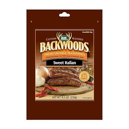 LEM Products Backwoods Condimento de salchichas frescas italianas dulces, ideal para caza silvestre y carne doméstica, sazona hasta 25 libras de