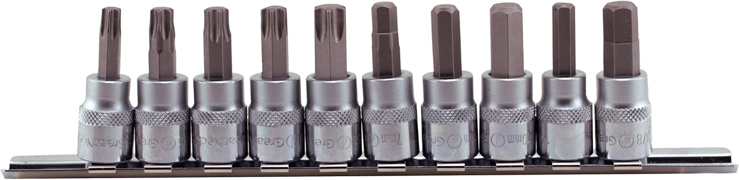GreatNeck 28029 Hex and Star Bit Set, 3/8 Inch Drive, 10-Piece