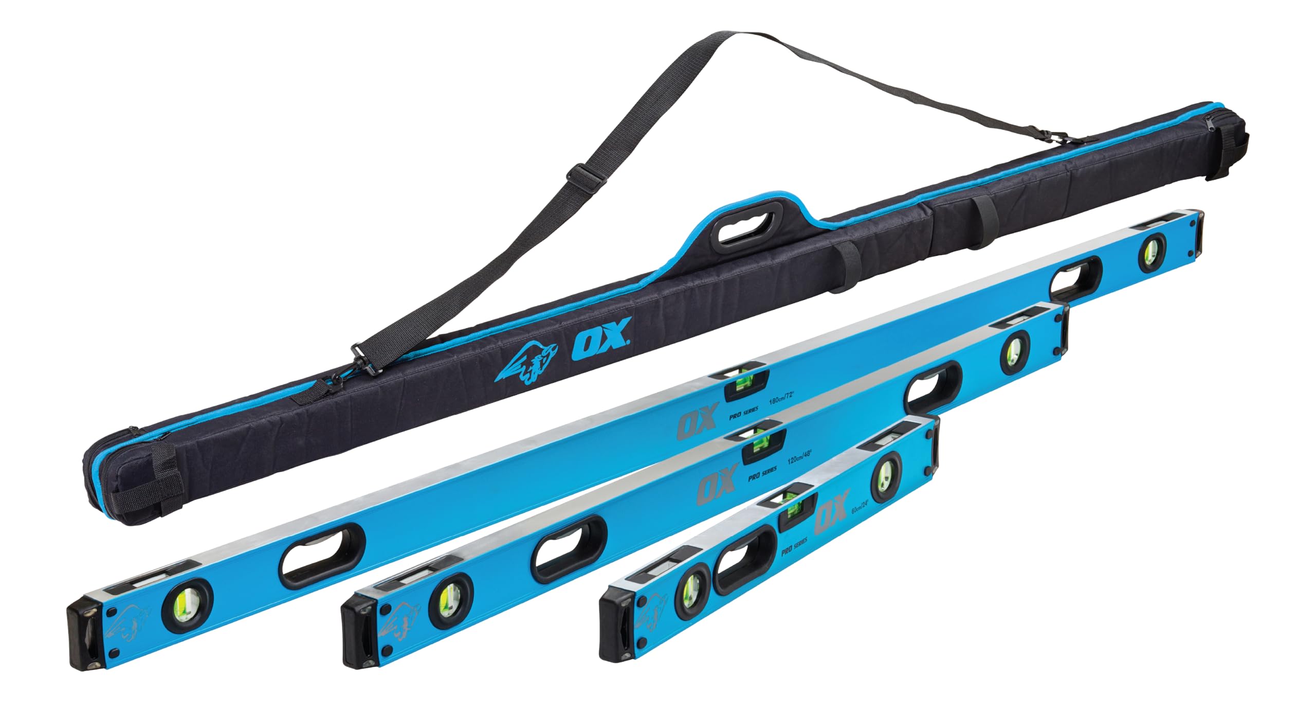 Ox Tools Black/Blue Ox Pro Level Bag With 1800Mm, 1200Mm & 600Mm Pro Levels,