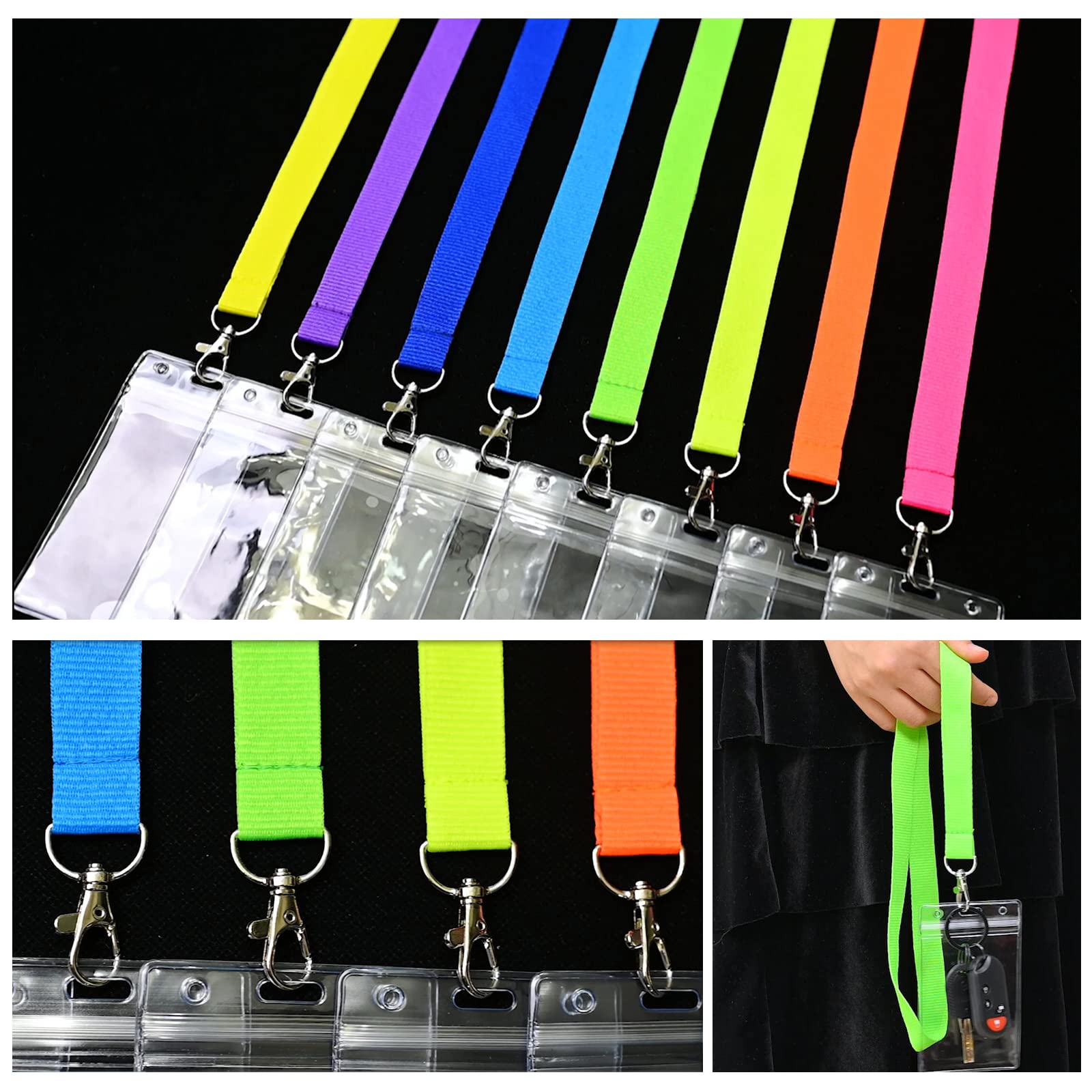 CANWELUX Bright Neon Lanyard With Anti-lost ID Holders, Durable Colorful Neon Lanyard for ID Badges (Multi8C-16P, 16 Pack) - Image 2
