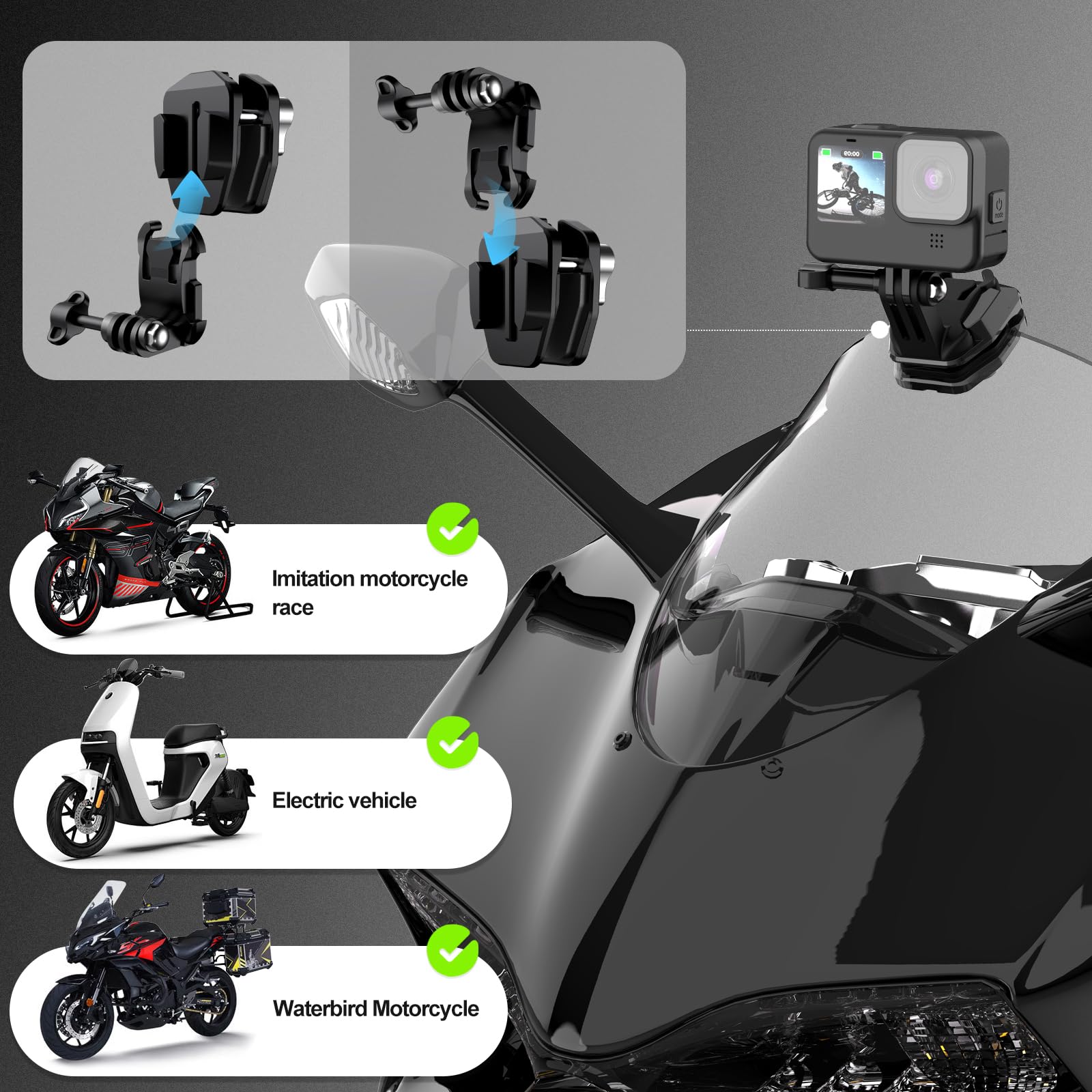 Clip Per Parabrezza GoPro - In Lega Alluminio, Per Hero 12/11/10/9, Per Bici E Moto, Universale - Foto 6