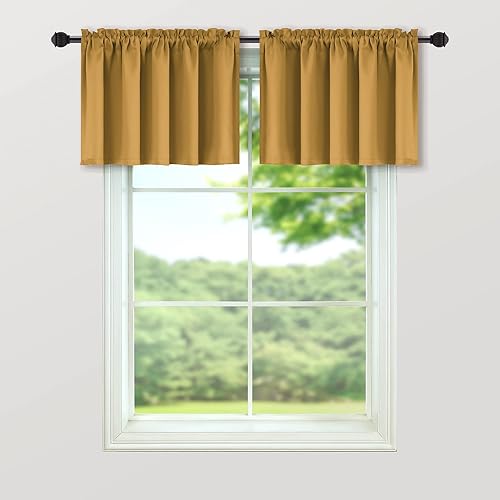 Miniatura 3 de Cenefas de ventana amarillas doradas de 18 pulgadas de largo para cocina, sala de estar, dormitorio, juego de 2 paneles con bolsillo para barra,