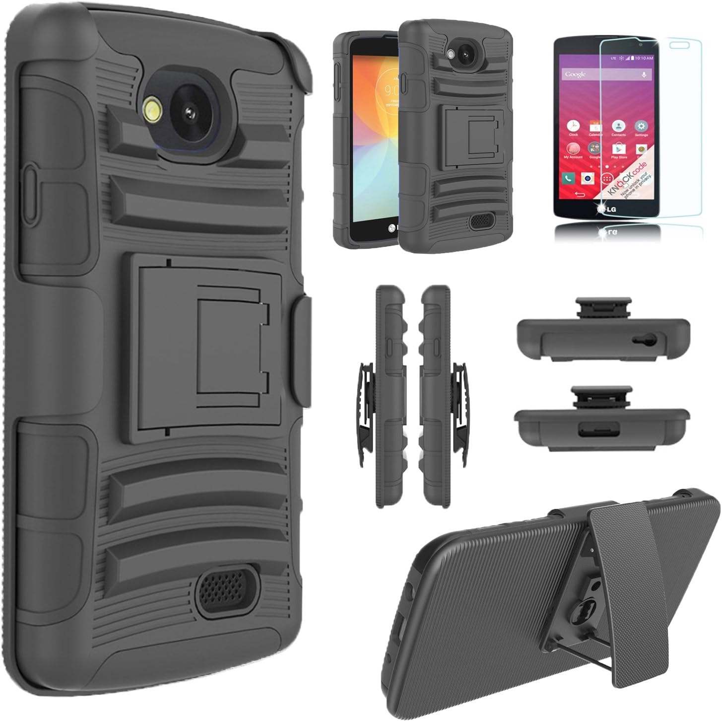 LG Optimus Exceed 2 Case, Starshop(TM) Hybrid Full Protection High Impact Dual Layer Holster Case with Kickstand and Locking Belt Swivel Clip Black