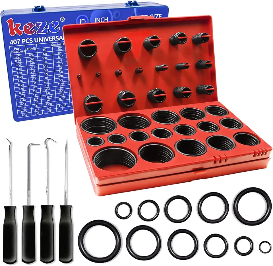 KEZE 826 Pcs Universal SAE and Metric O-Rings Kit,Standard Metric & Inch O Ring Assortment in 2 Box with 4 Piece Pick and Hook for Automotive Faucet Hydraulics Hose Air and Gas Sealing Repair