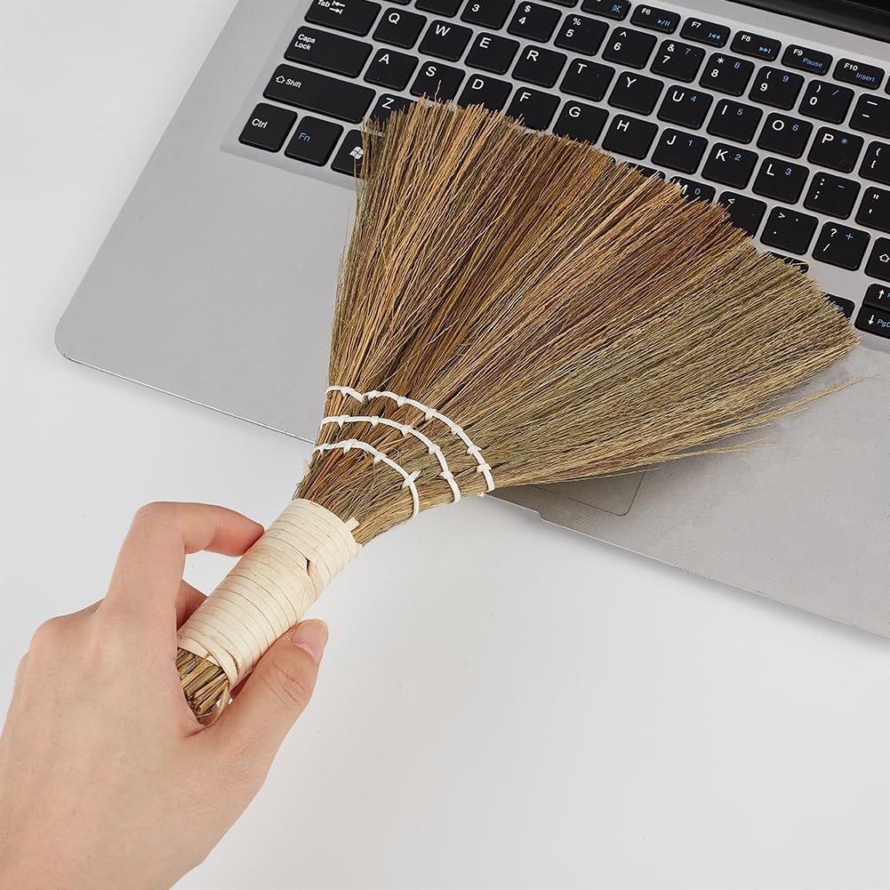 GORGECRAFT 11 Inch Small Whisk Brush Broom Grass Natural Handle Bamboo Traditional Handmade Heavy Duty Straw Angled Bristles Whisk Cleaning Sweeping Hand Broomsticks for Desktop Surface Indoor Outdoor