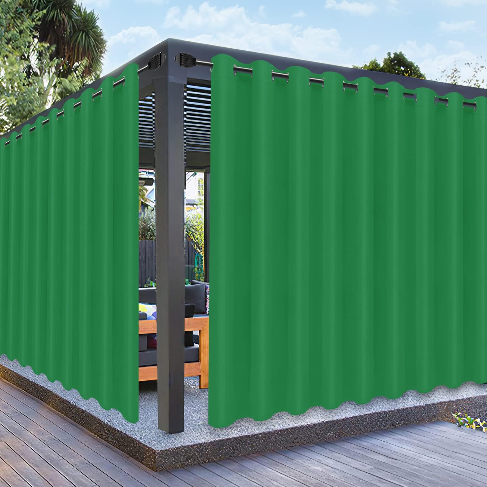 PureFit Outdoor Curtains for Patio Waterproof Weatherproof, UV and Fade Resistant Outside Curtains for Gazebo, Front Porch, Pergola, Sun Blocking Privacy Curtain, 150W x 95L inch, 1 Panel, Green