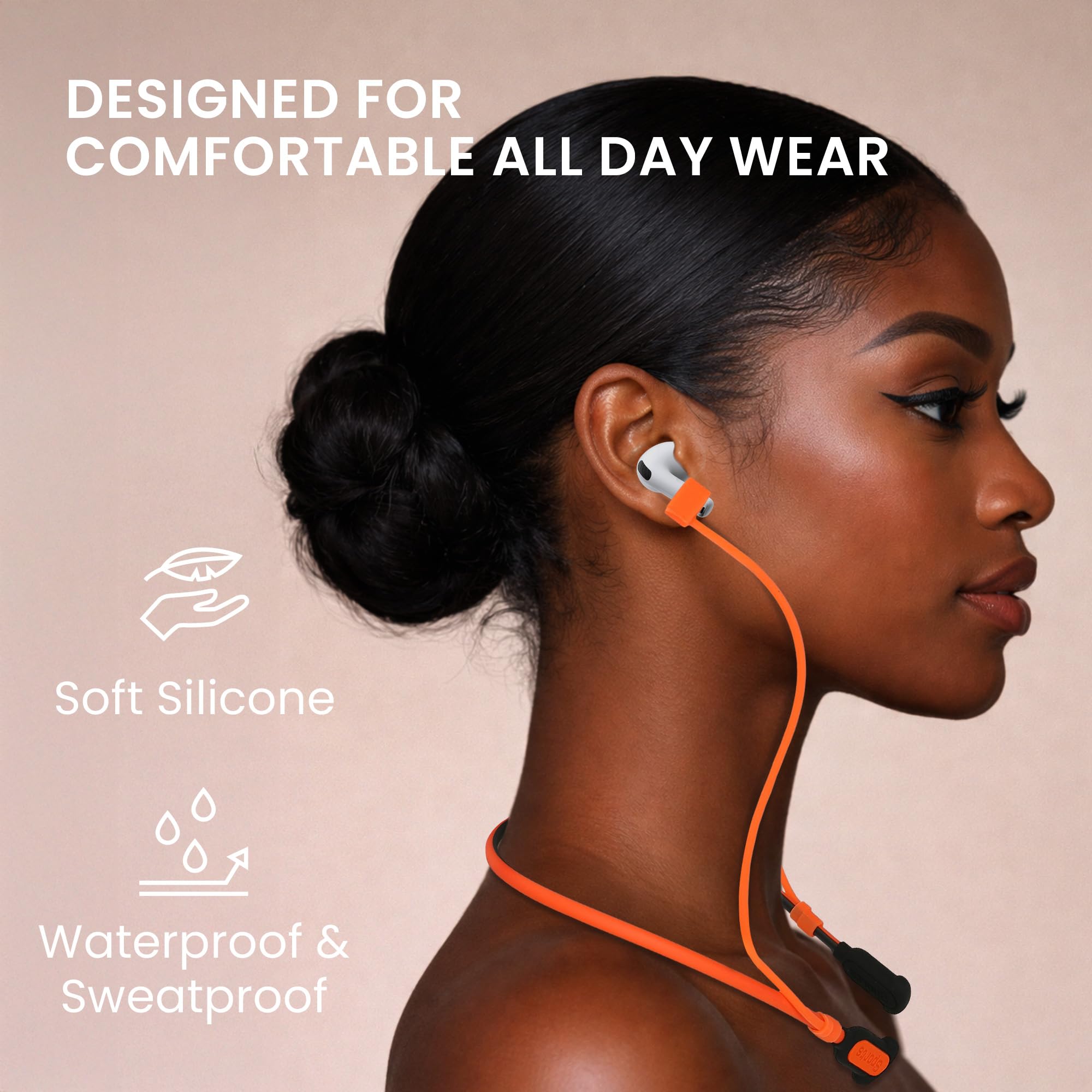 kwmobile silikonowa opaska do Apple Airpods 3/4 / Pro 1 / Pro 2 / Airpods Pro 3 uchwyt do joggingu - pasek na słuchawki douszne - akcesoria do słuchawek - czarno-pomarańczowy