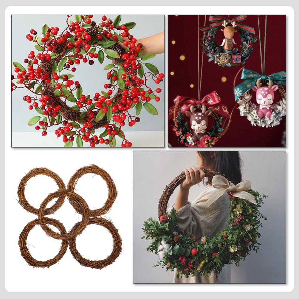 Operitacx 5 Stück natürliche Weinreben-Kränze, 24,8 cm, Rattan-Kranz, Weinzweig-Kranz für Bastelarbeiten, Weihnachtsdekoration, Hochzeit und Party