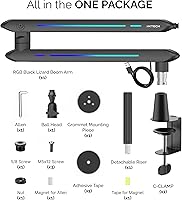 Vista 9 de IXTECH Brazo de brazo RGB de bajo perfil para micrófono, soporte de brazo de micrófono ajustable con abrazadera de montaje de escritorio, soporte
