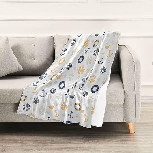 Miniatura 5 de Cartoon Paws Print White Warm Blankets & Throws for Adults Kids, Ultra-Soft All Season Use Blanket for Sofa Living Room Travel, 60x90 Inches Sofa