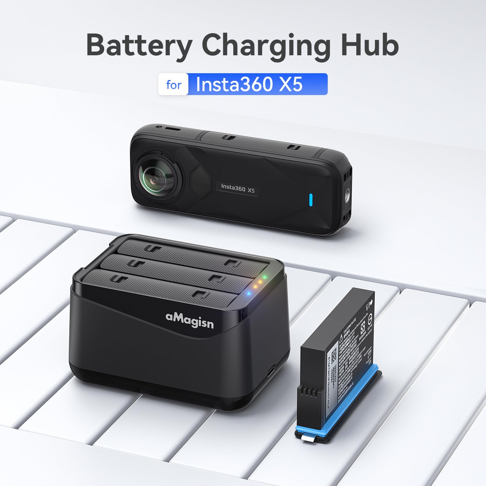 Batteria Caricabatterie per Insta360 X5, Hub di ricarica Batteria Conservazione Scomparto Accessori per Insta360 X5