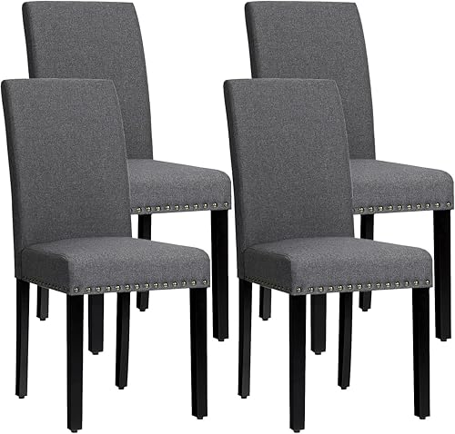 Miniatura 10 de GORELAX - Juego de 2 sillas de comedor tapizadas, sillas Parsons de tela con patas de madera maciza, ribete de cabeza de clavo, asiento acolchado,