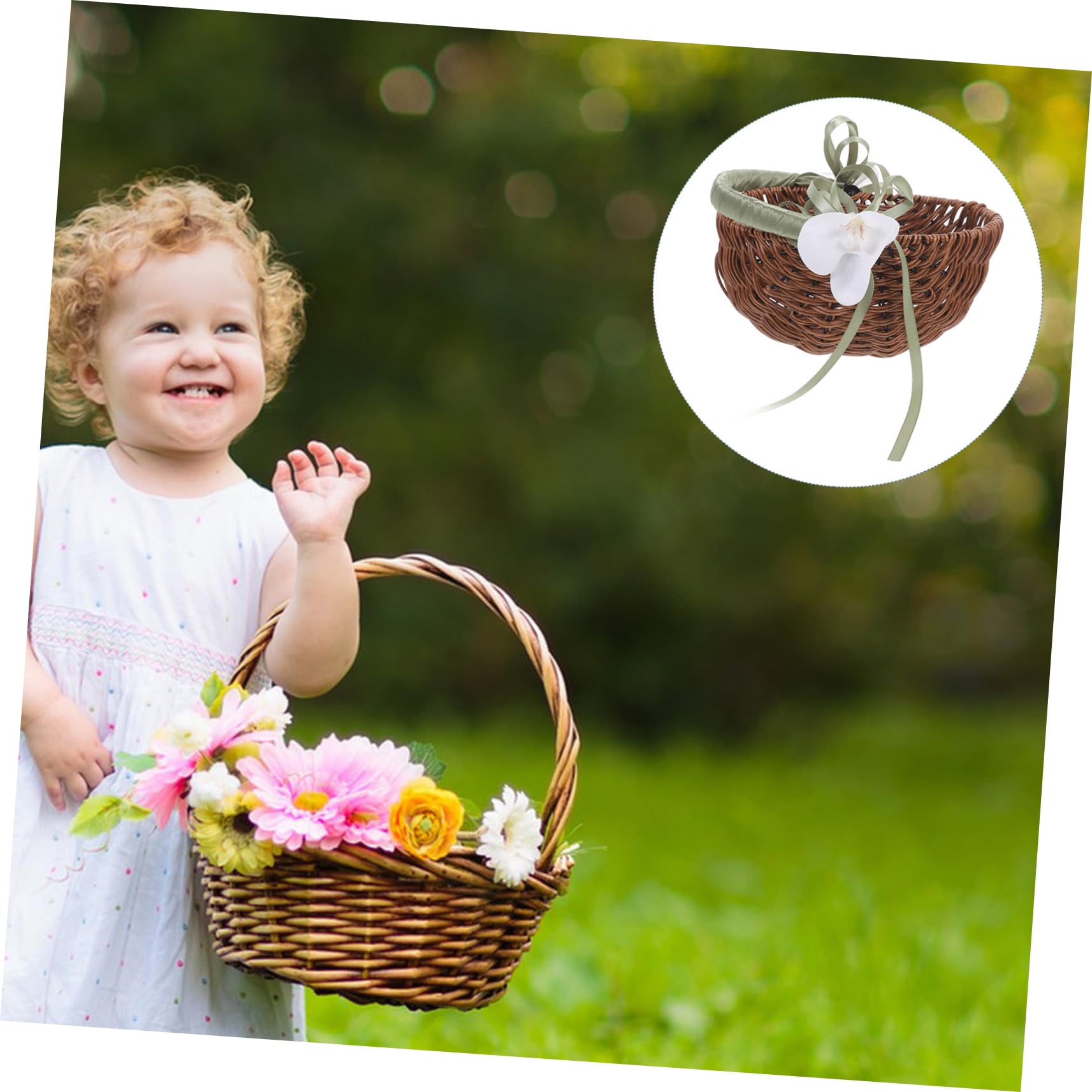 Praktischer Hochzeitsblumenkorb aus Kunststoff und Rattan Verschleißfest mit Henkel Romantischer Brautkorb für Shower und Hochzeit Geeignet