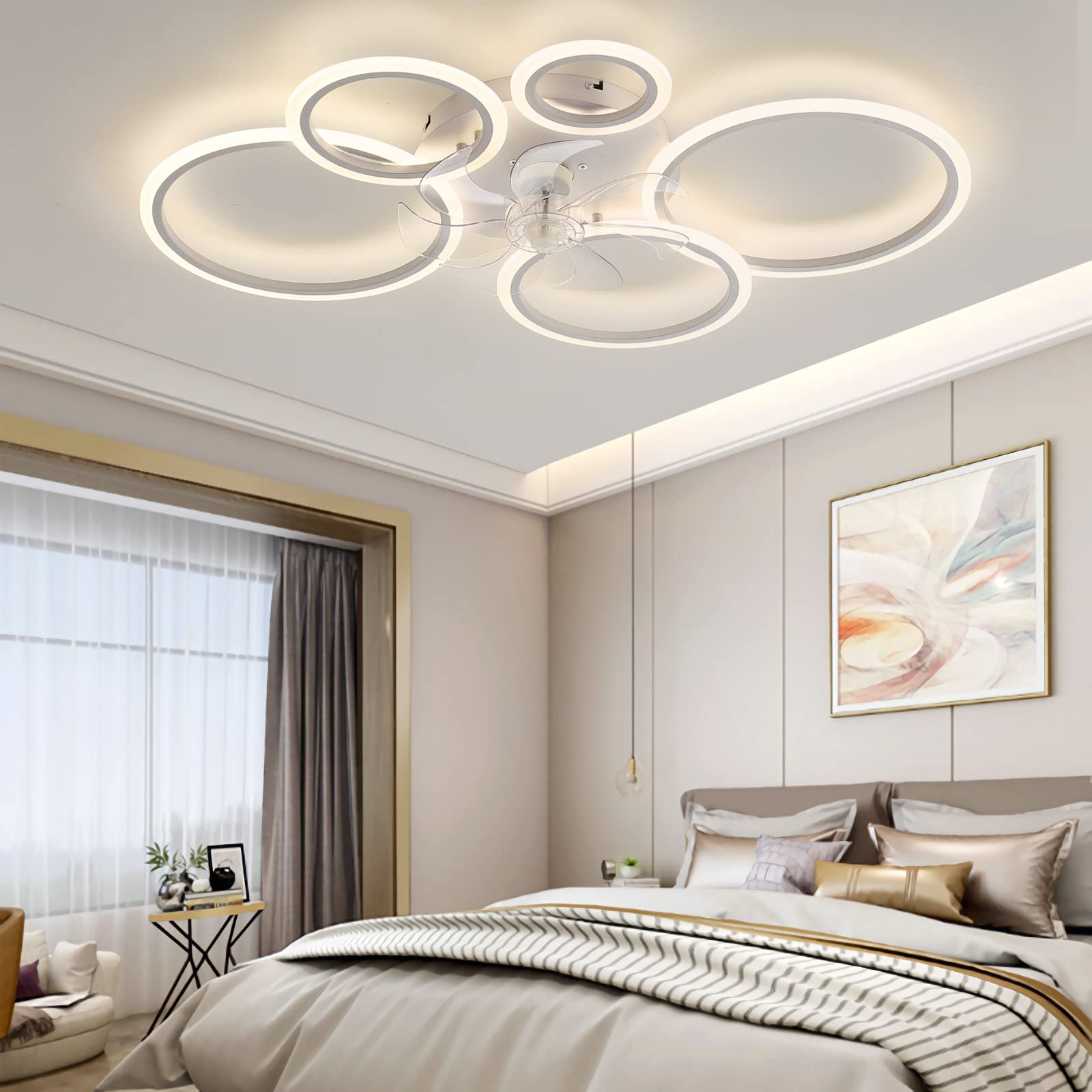 100CM Muto Ventilatore da soffitto con illuminazione Moderno Luci, LED 130W Luce da soffitto con telecomando, Lampada da soffitto ventola per Soggiorno Camera da letto Cucina (Weiß