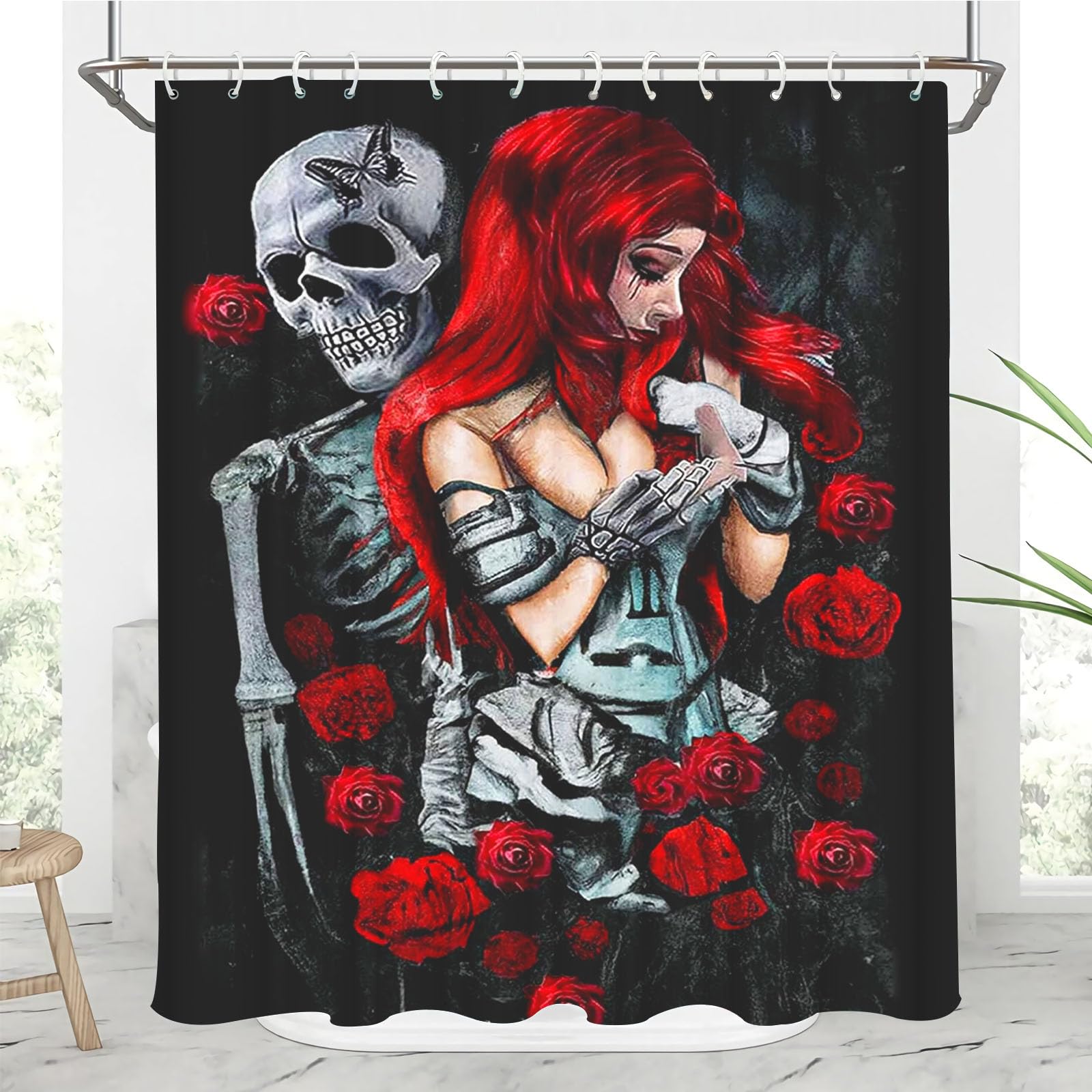 Duschvorhang Mit Totenkopf-Motiv – Gothic/Halloween-Design, 180x180 Cm, Polyester, Inkl. Haken